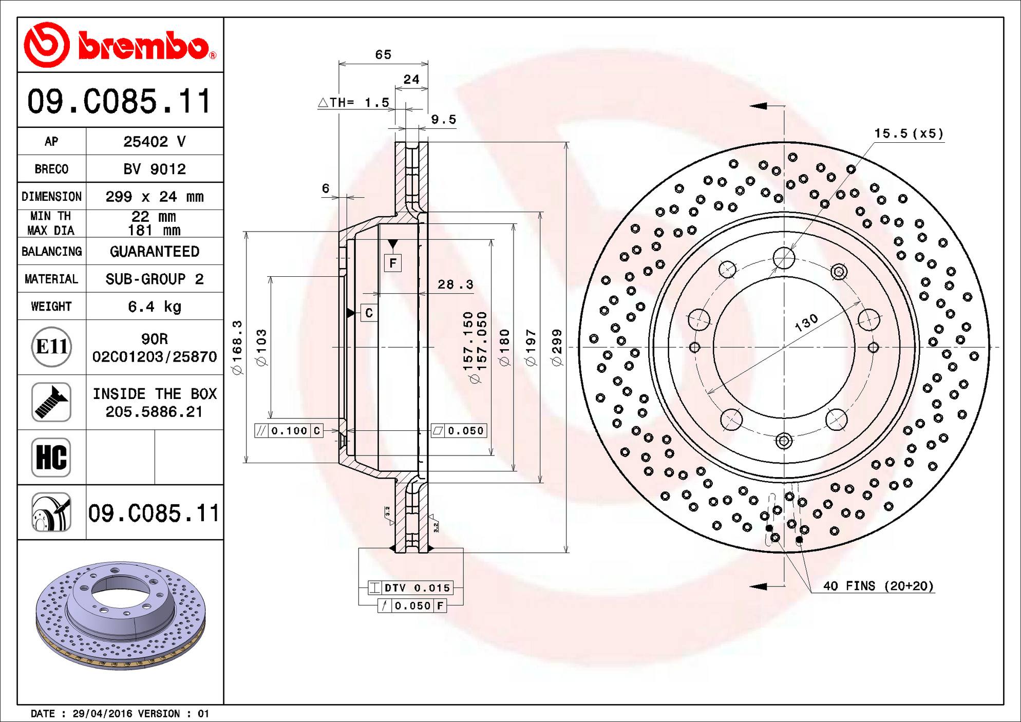 Porsche Disc Brake Rotor - Rear (299mm) 99335204102 Brembo