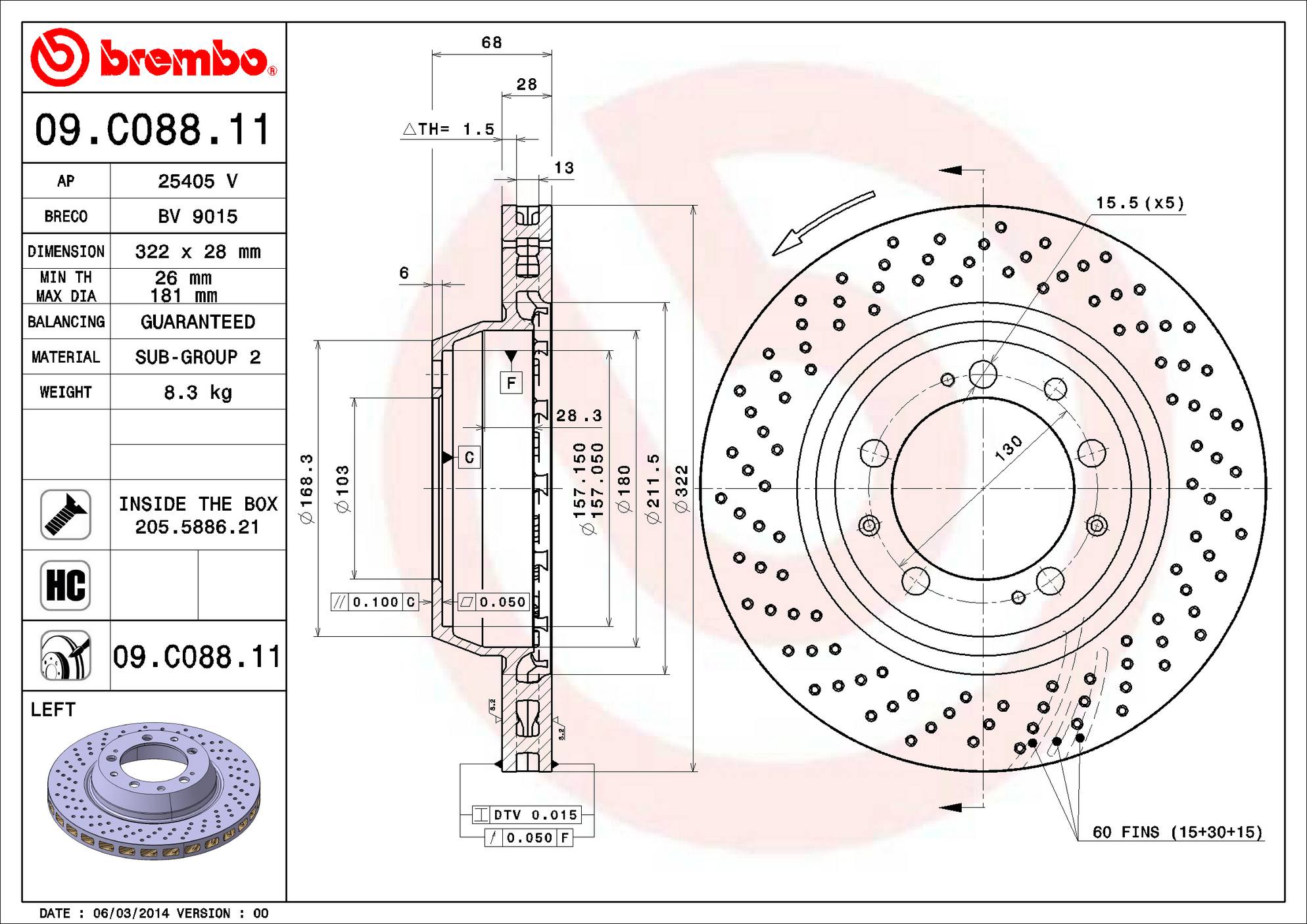 Porsche Disc Brake Rotor - Rear Driver Side (322mm) 99335204500 Brembo