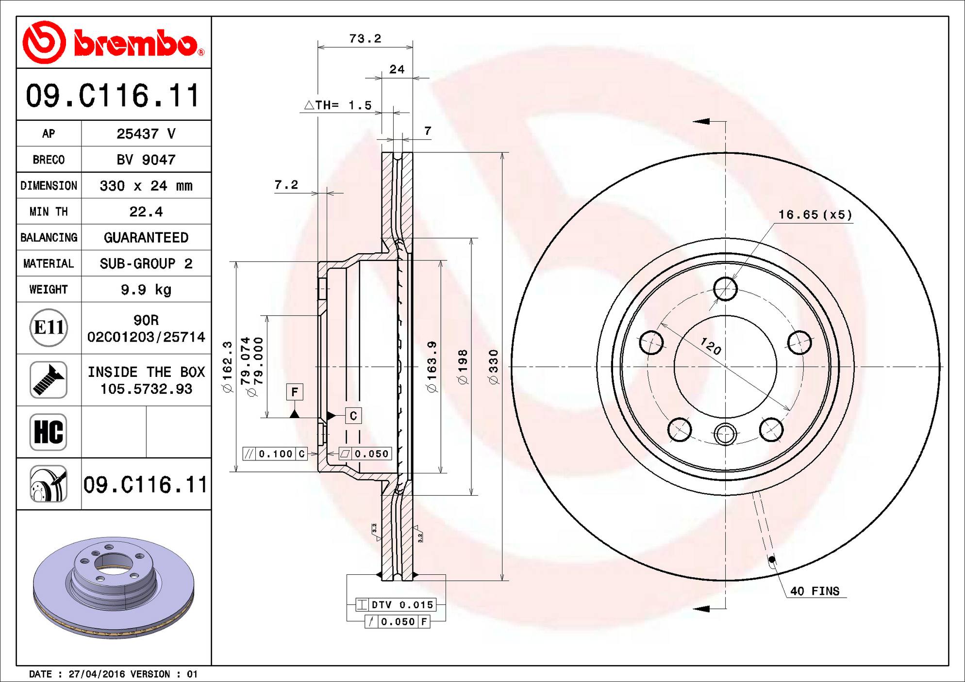 BMW Disc Brake Rotor - Front (330mm) 34116792221 Brembo