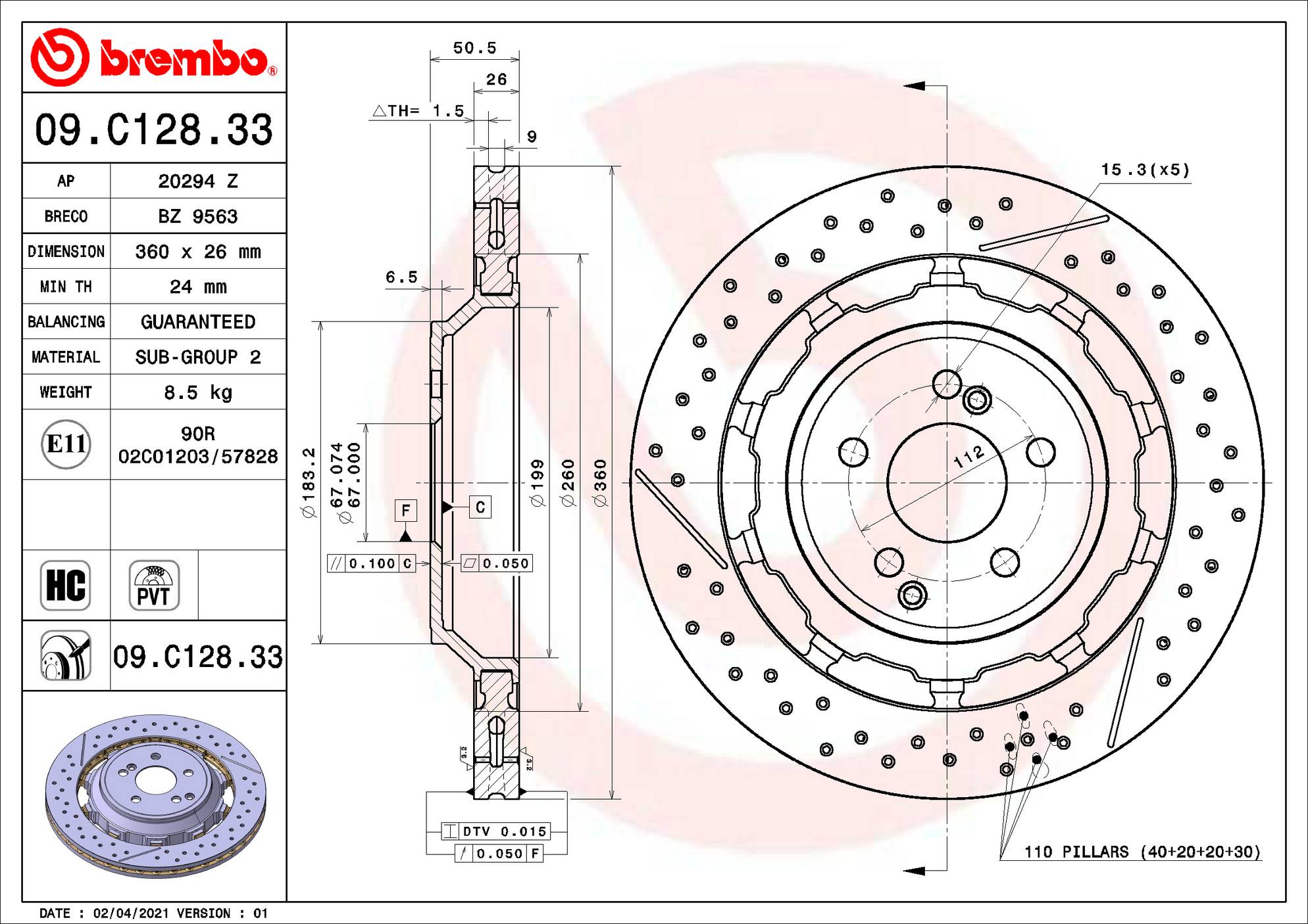 Mercedes Disc Brake Rotor - Rear (360mm) 2224232012 Brembo