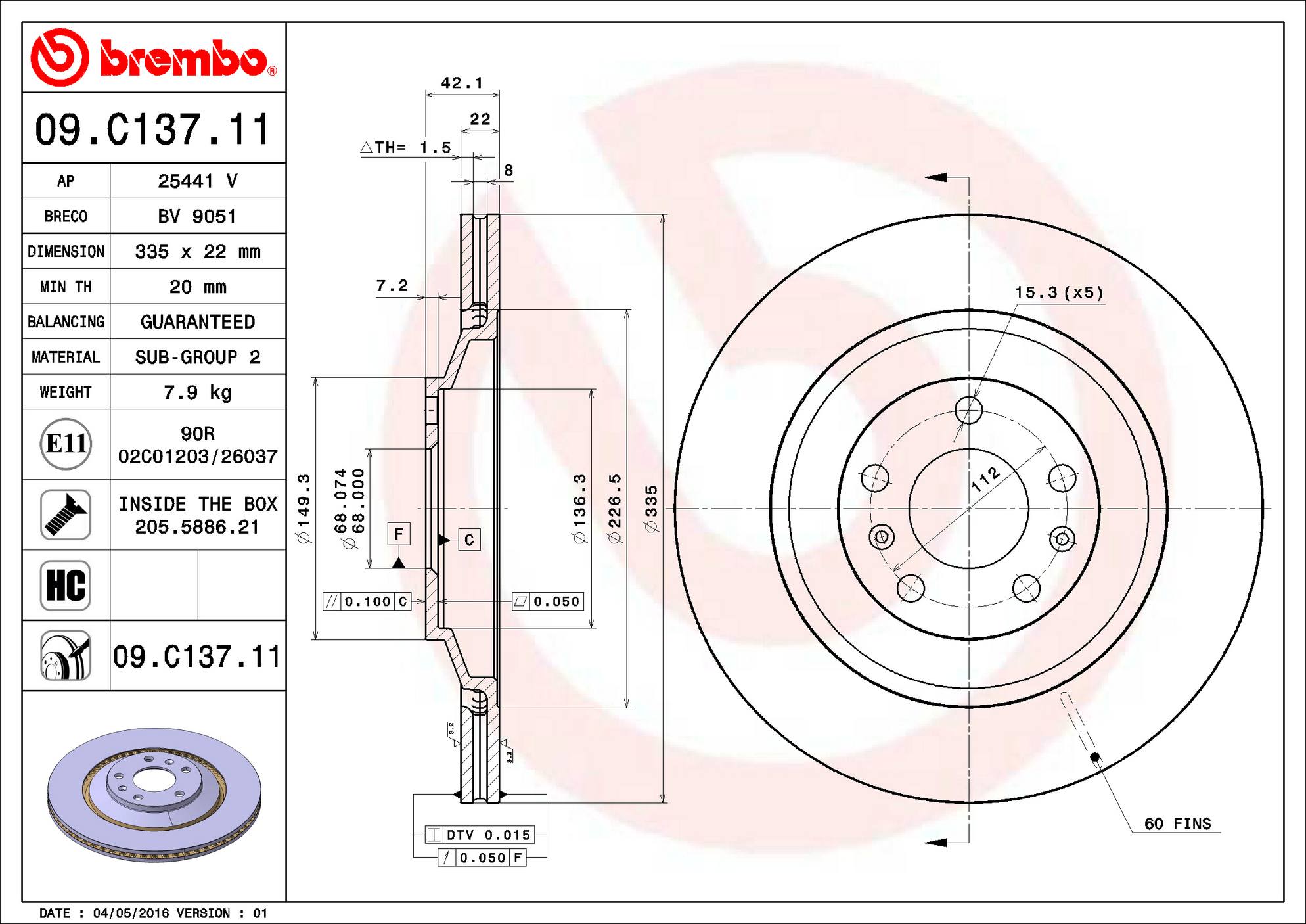 Audi Disc Brake Rotor - Rear (335mm) 4E0615601L Brembo