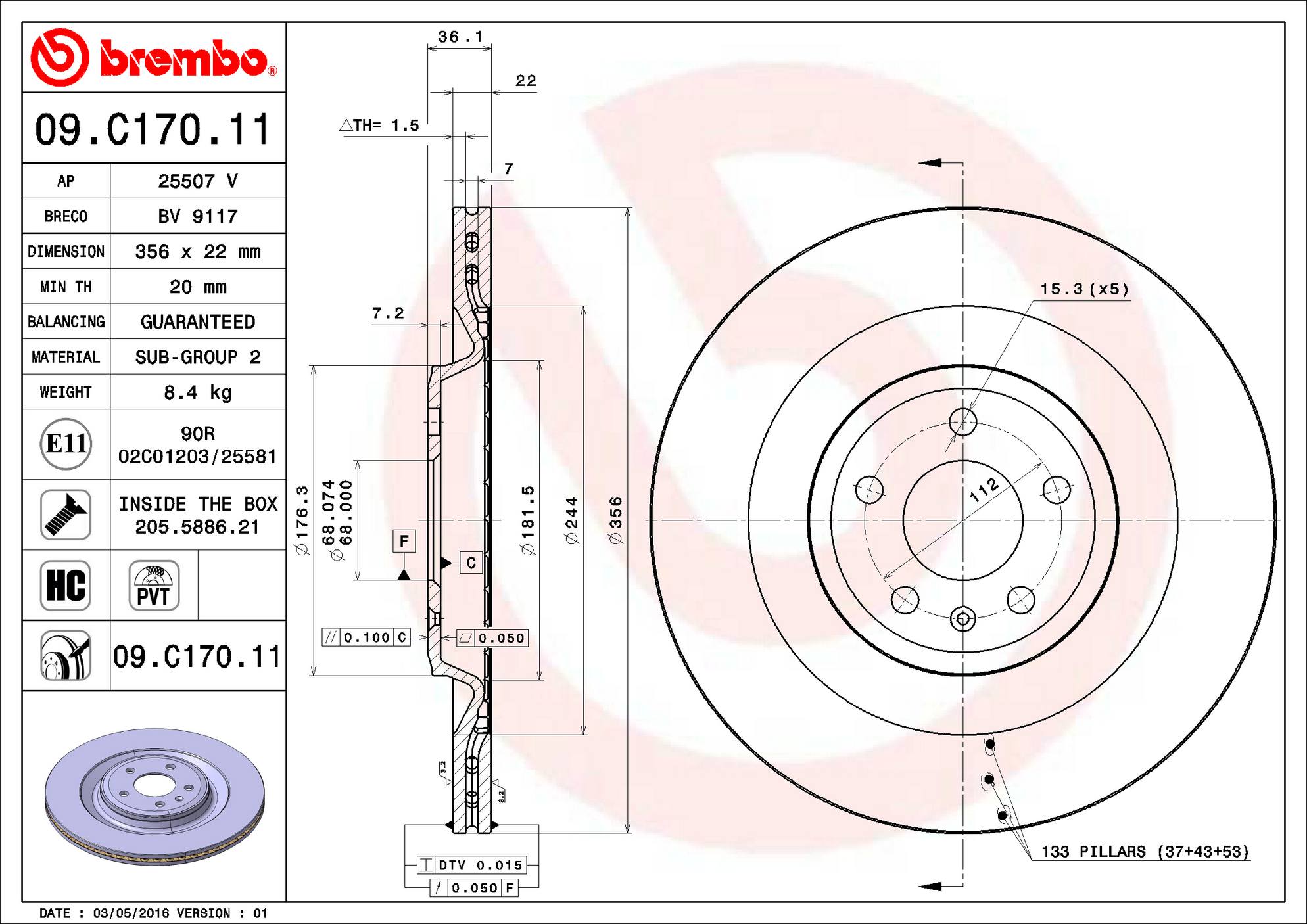 Audi Disc Brake Rotor - Rear (356mm) 4H0615601P Brembo