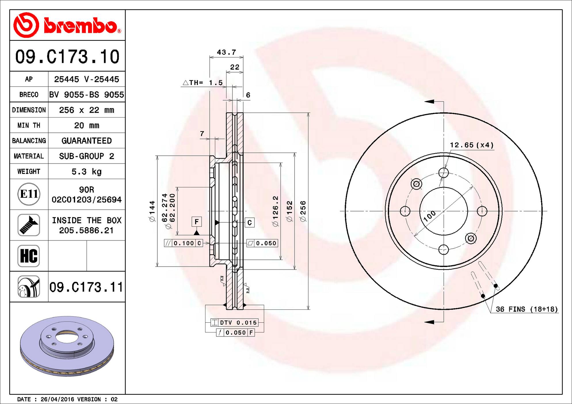 Kia Disc Brake Rotor - Front (256mm) 517121W200 Brembo