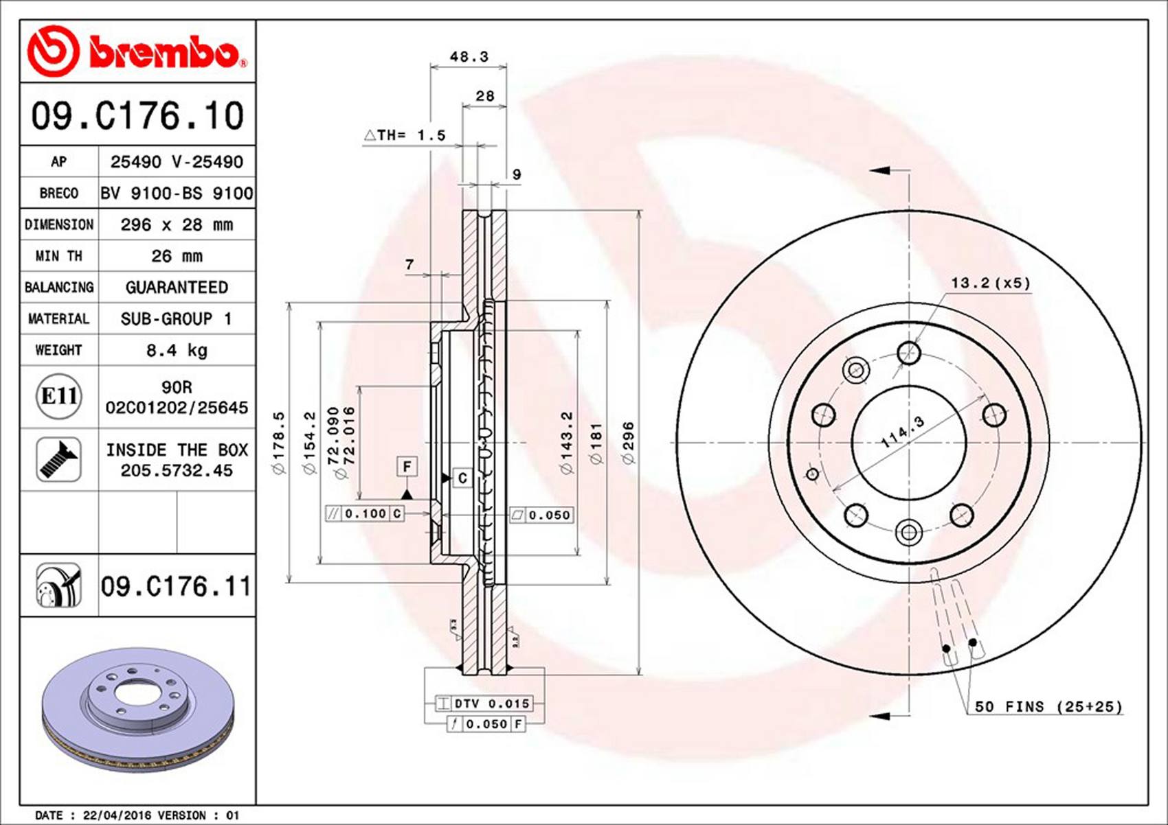 Mazda Disc Brake Rotor - Front (296mm) L2143325X Brembo