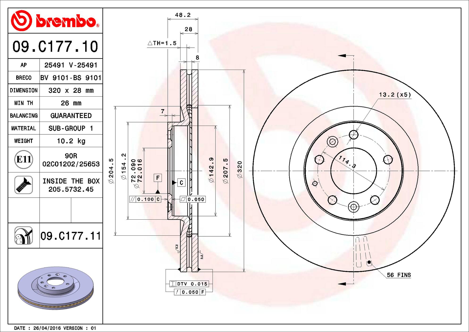 Mazda Disc Brake Rotor - Front (320mm) TD133325X Brembo