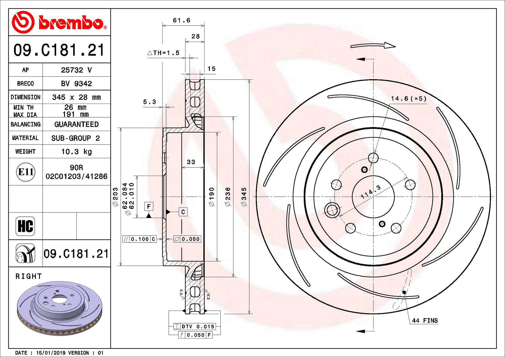 Lexus Disc Brake Rotor - Rear Passenger Side (345mm) 424310W050 Brembo