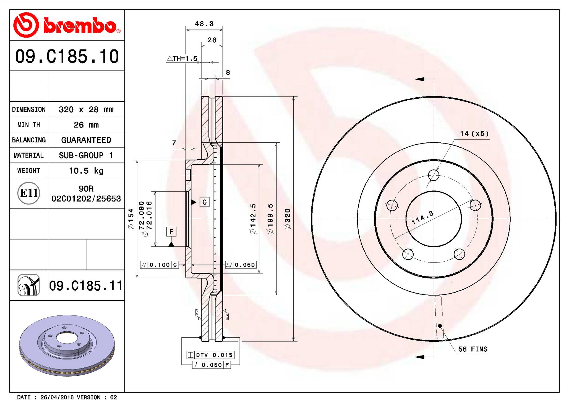 Ford Lincoln Disc Brake Rotor - Front (320mm) 7U2Z1V125ED Brembo