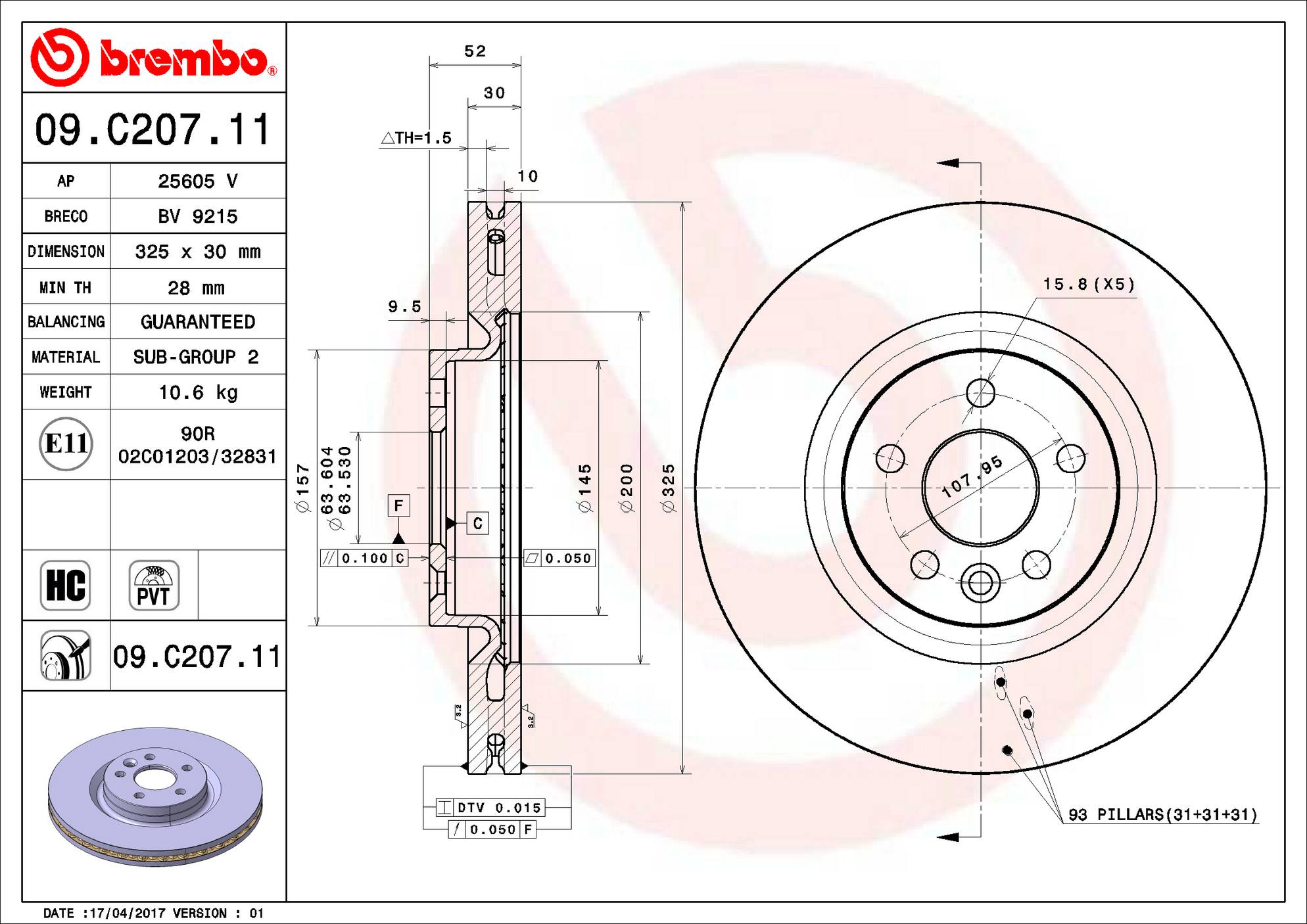 Land Rover Disc Brake Rotor - Front (325mm) LR059122 Brembo