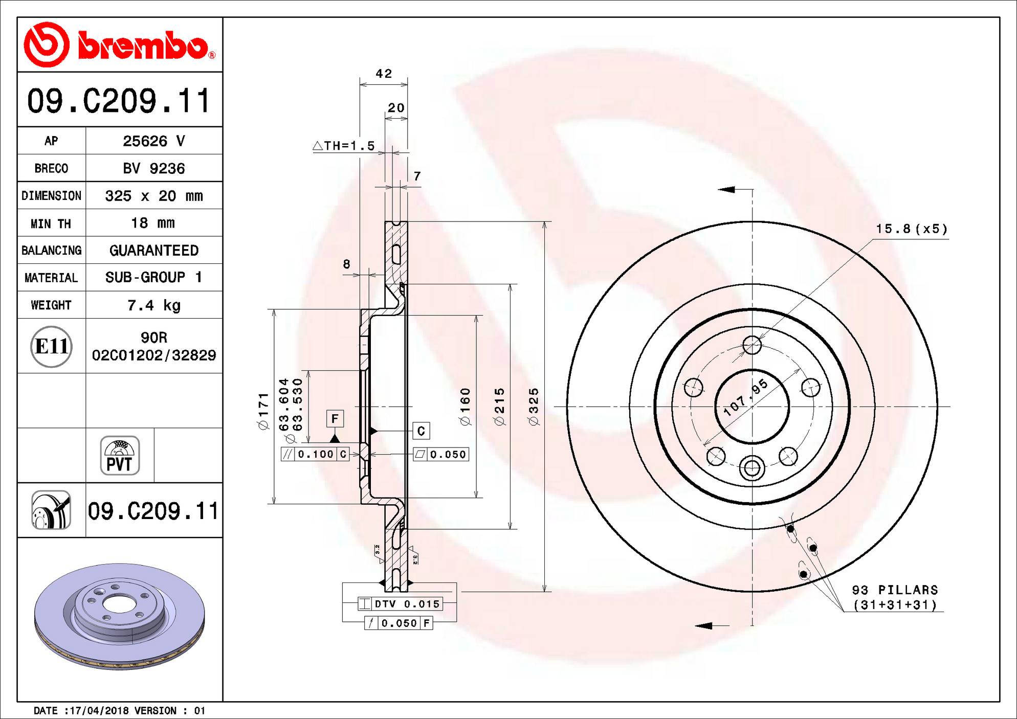 Jaguar Land Rover Disc Brake Rotor - Rear (325mm) T4A2061 Brembo