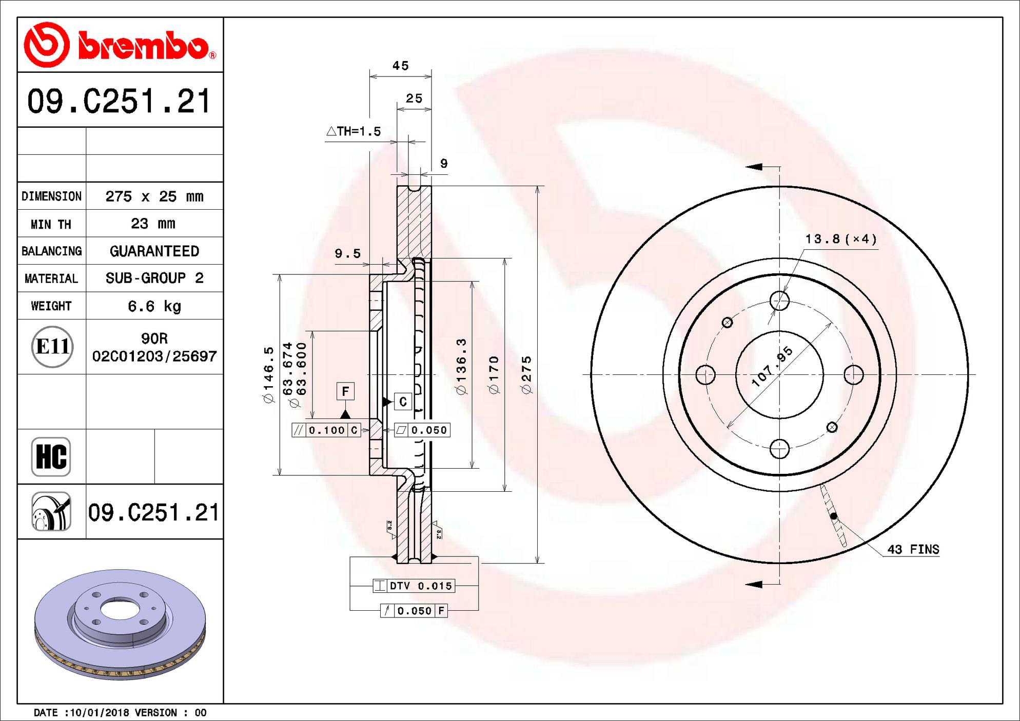 Ford Disc Brake Rotor - Front (275mm) AS4Z1125A Brembo