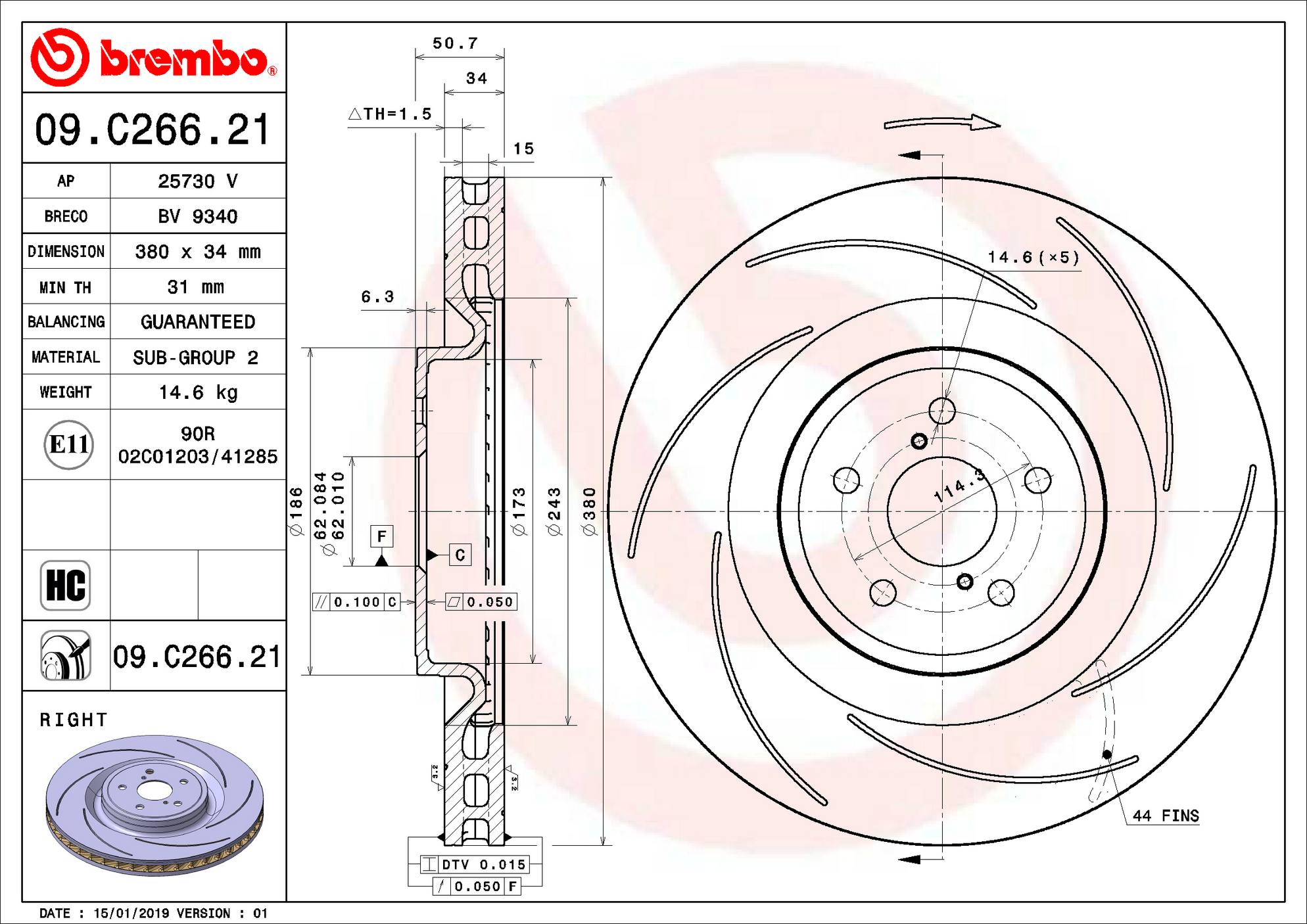 Lexus Disc Brake Rotor - Front Pasenger Side (380mm) 435120W100 Brembo