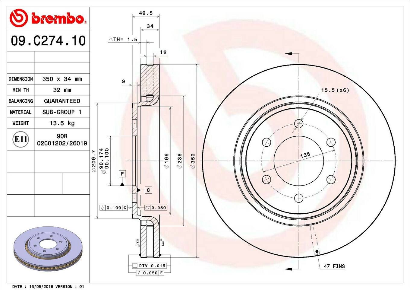 Ford Lincoln Disc Brake Rotor - Front (350mm) CL3Z1125D Brembo