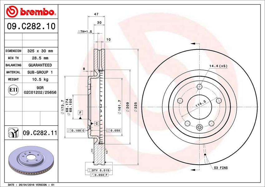 Ford Lincoln Disc Brake Rotor - Front (325mm) CB5Z1125A Brembo