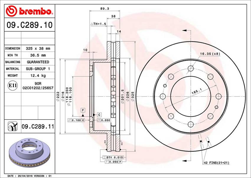 Chevrolet GMC Disc Brake Rotor - Front (325mm) 15942198 Brembo