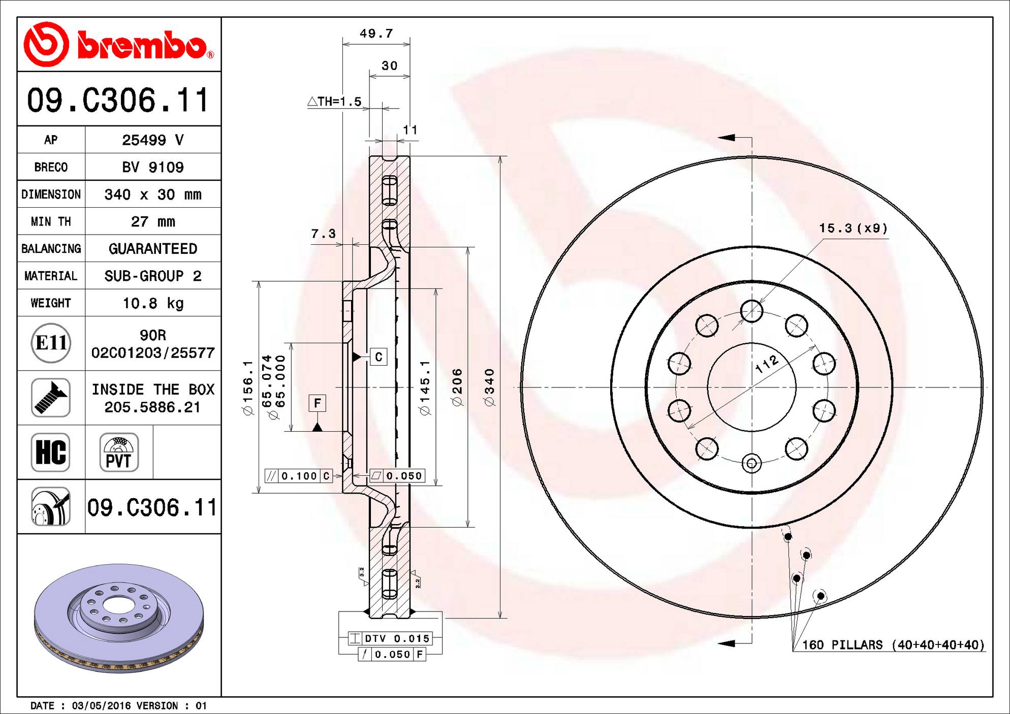 Audi Volkswagen Disc Brake Rotor - Front (340mm) 8S0615301D Brembo