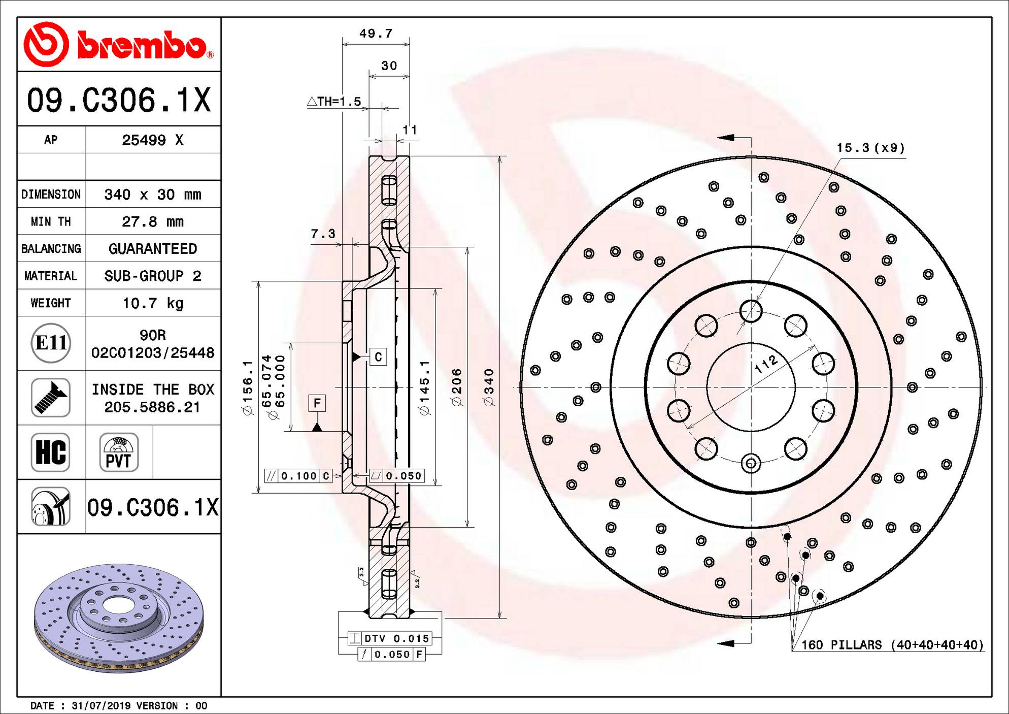 Volkswagen Disc Brake Pad and Rotor Kit - Front (340mm) (Ceramic) (Xtra) Brembo