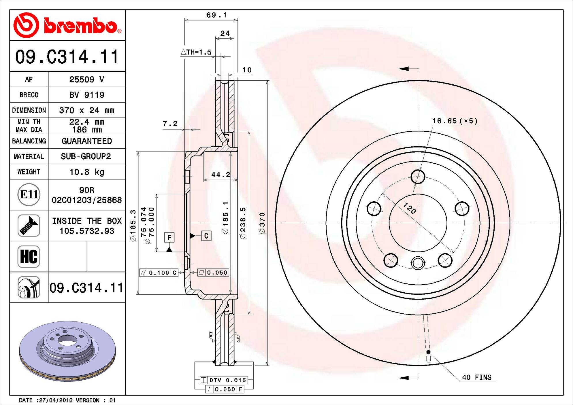 BMW Disc Brake Rotor - Rear (370mm) 34216775291 Brembo