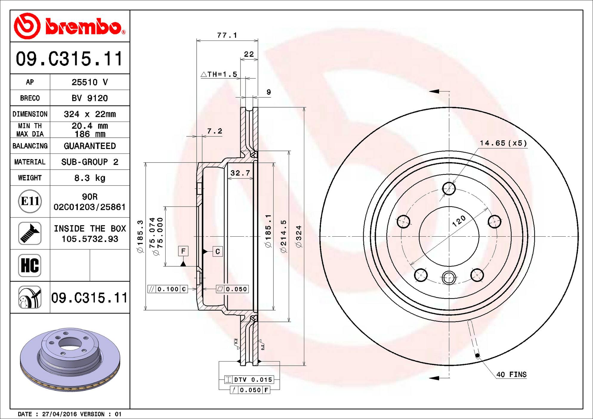 BMW Disc Brake Rotor - Rear (324mm) 34216855003 Brembo