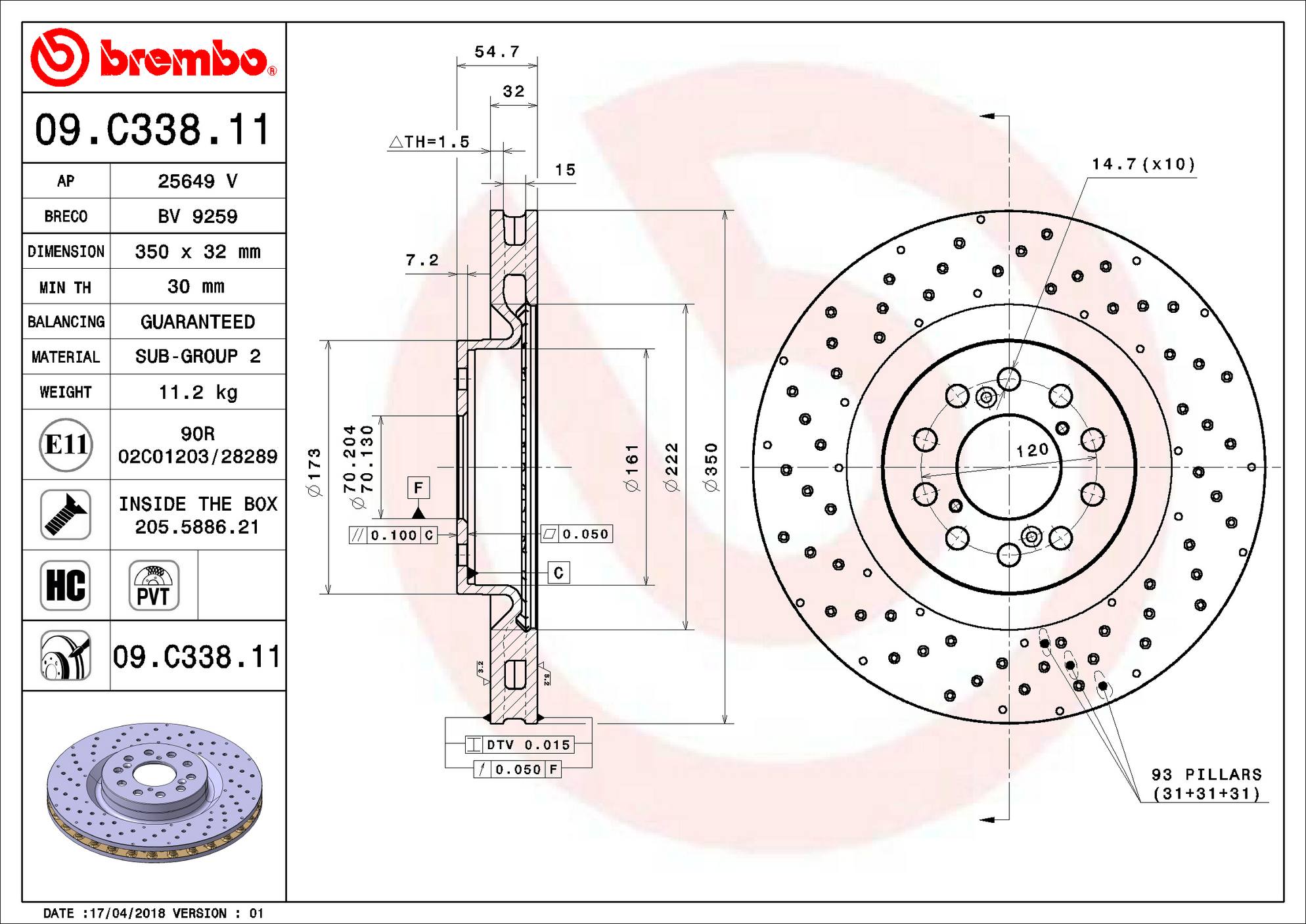 Honda Disc Brake Rotor - Front (350mm) 45251TV8E02 Brembo