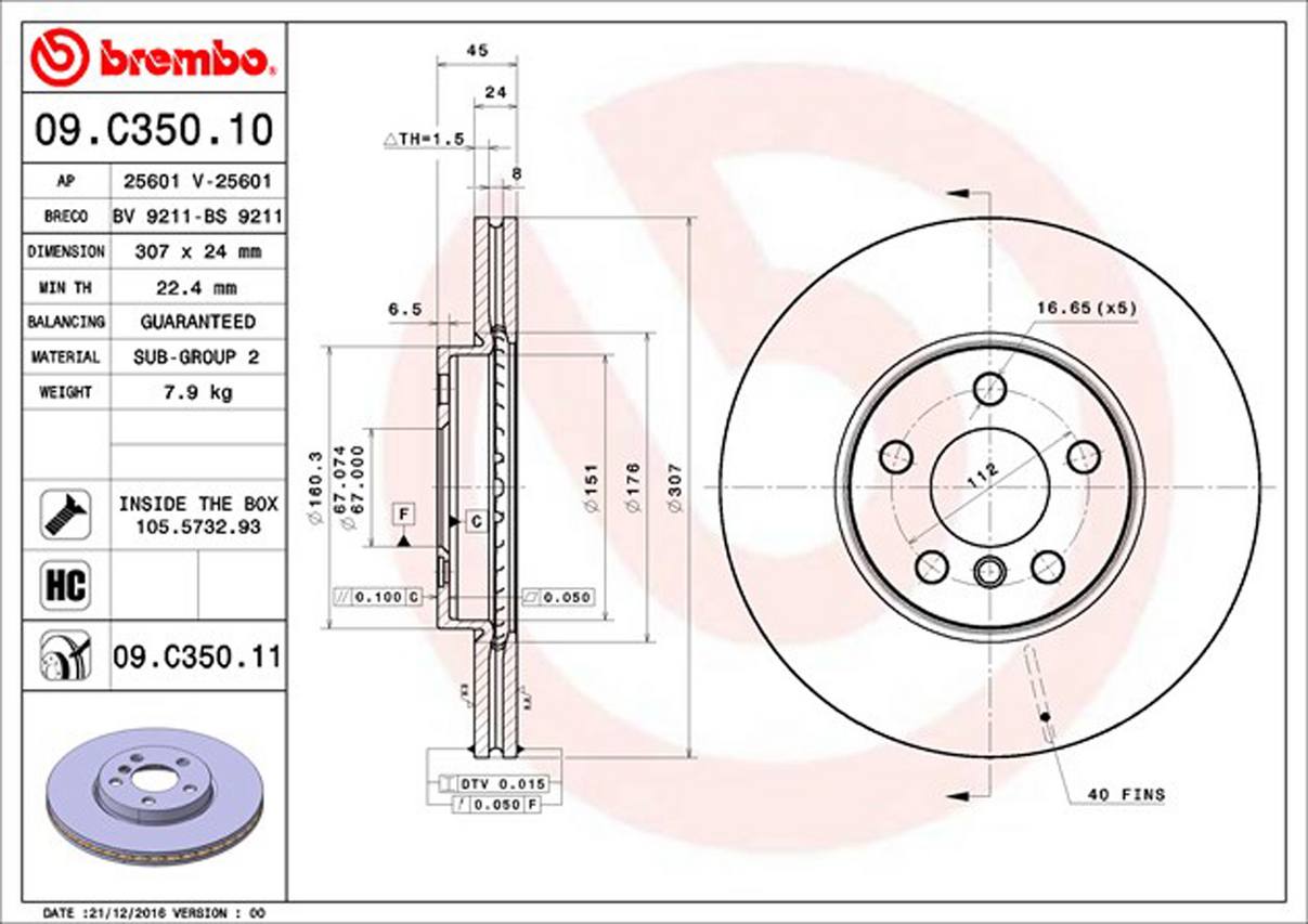 Mini Disc Brake Rotor - Front (307mm) 34116860957 Brembo