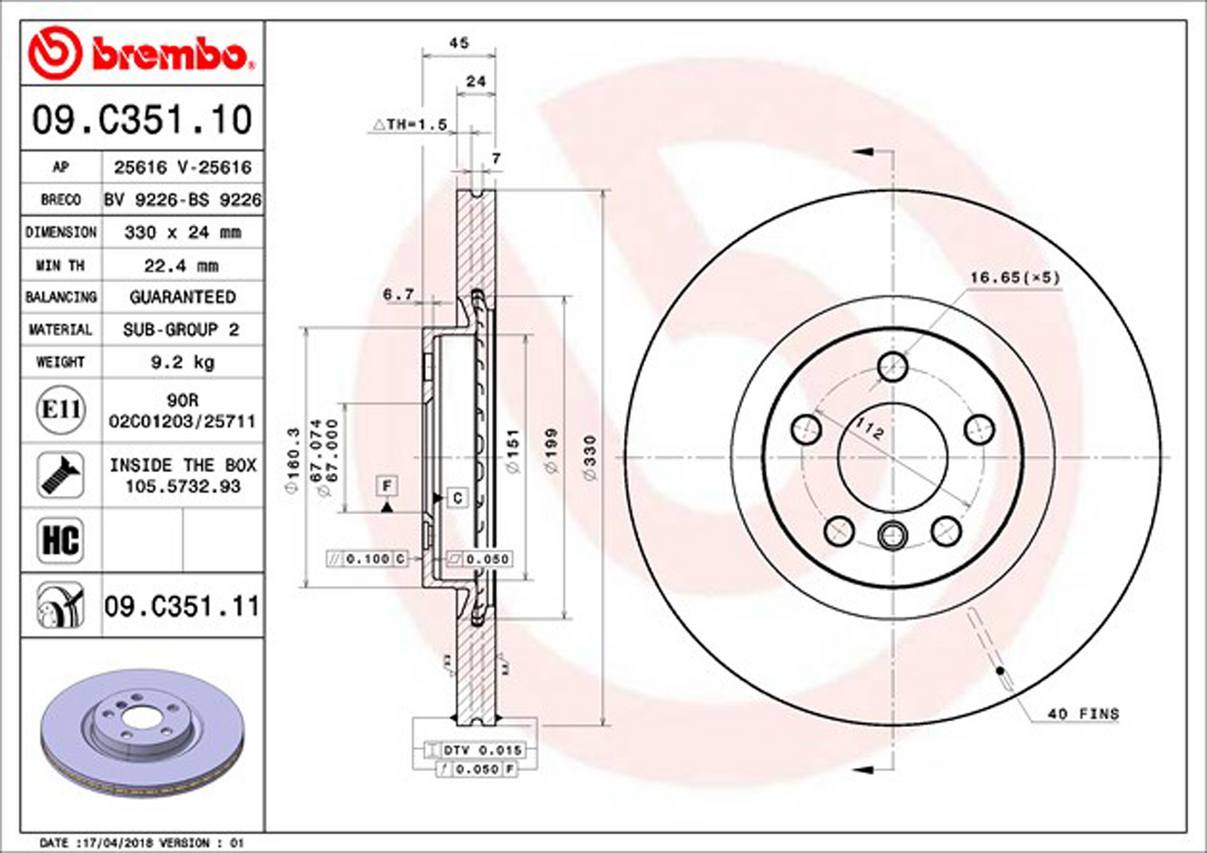 Mini BMW Disc Brake Rotor – Front (330mm) 34116865713 Brembo