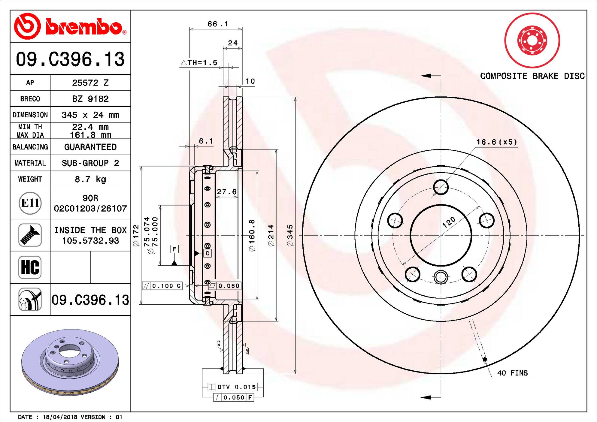 BMW Disc Brake Rotor - Rear (345mm) 34206797605 Brembo