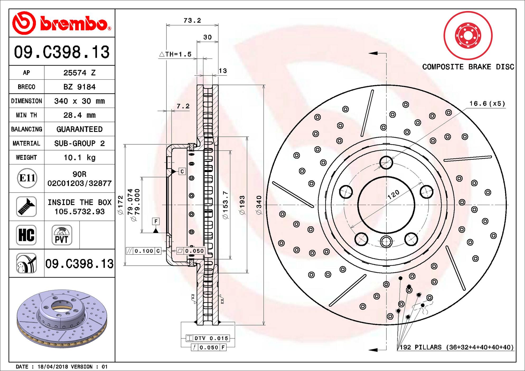 BMW Disc Brake Rotor - Front (340mm) 34106797602 Brembo