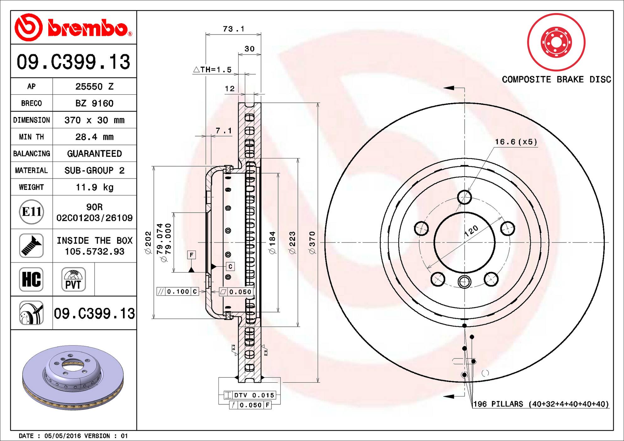 BMW Disc Brake Rotor - Front (370mm) 34106797606 Brembo