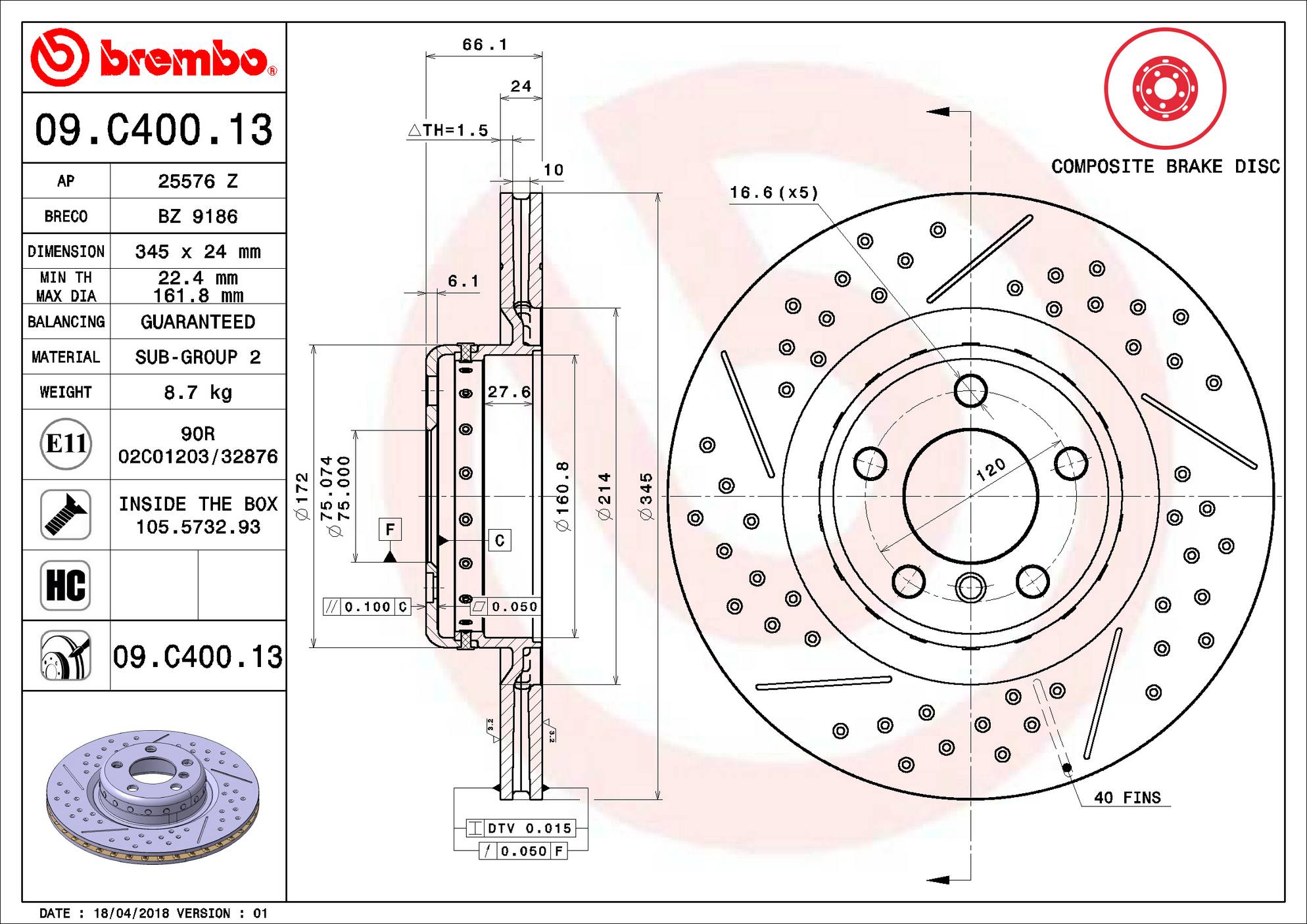 BMW Disc Brake Rotor - Rear (345mm) 34206797598 Brembo