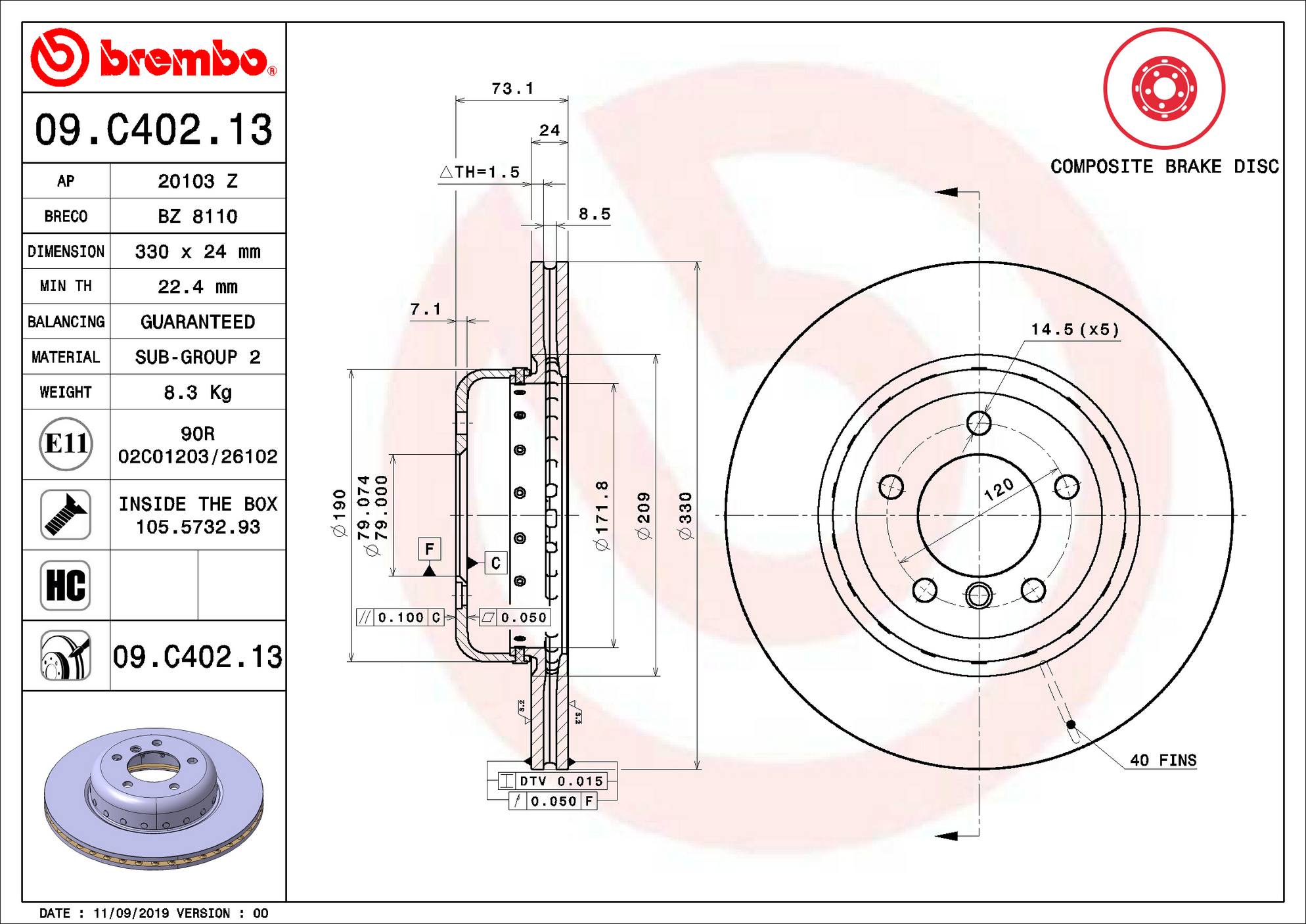 BMW Disc Brake Rotor – Front (330mm) 34116794427 Brembo Brembo 09 