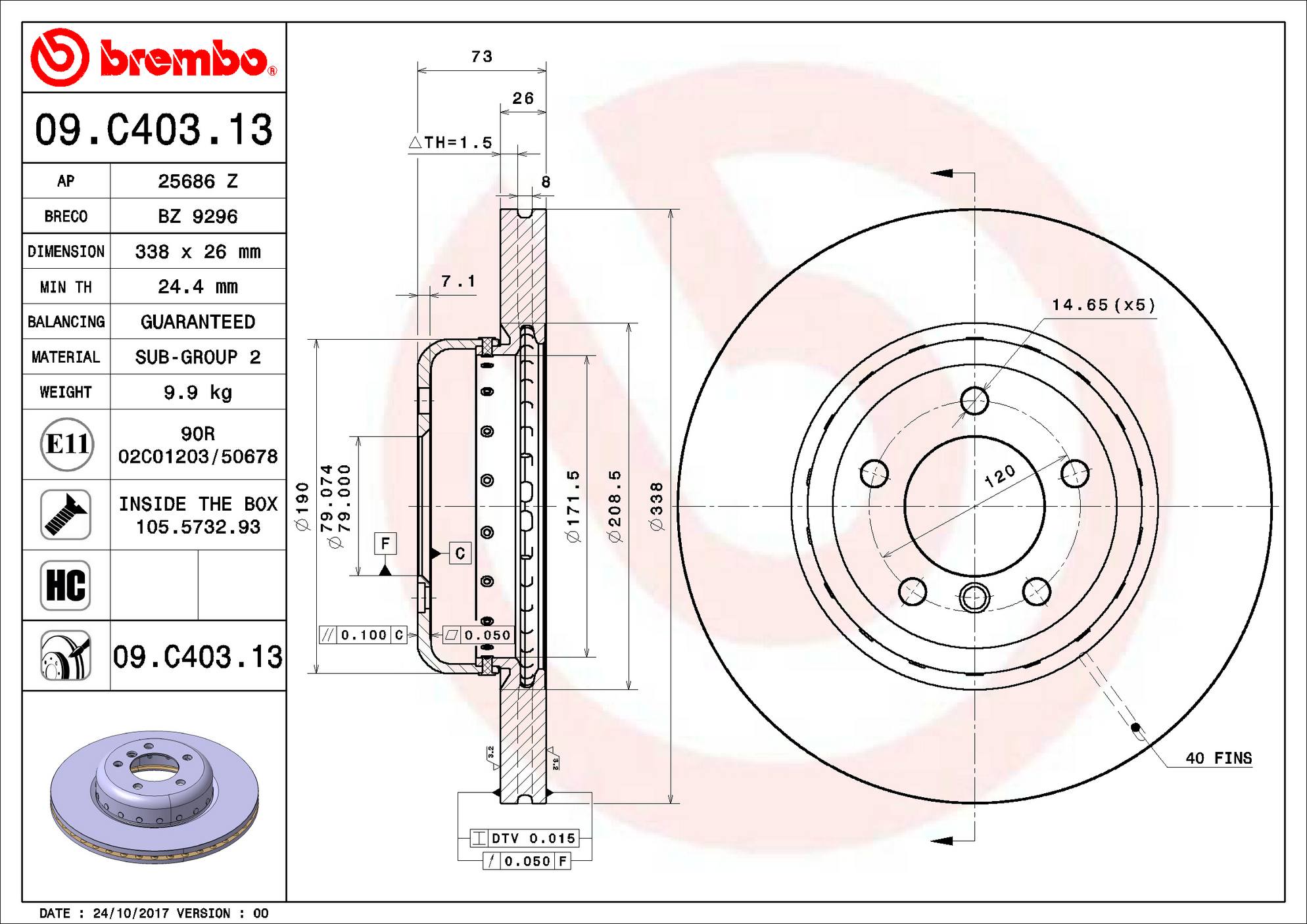 BMW Disc Brake Rotor - Front (338mm) 34116778647 Brembo