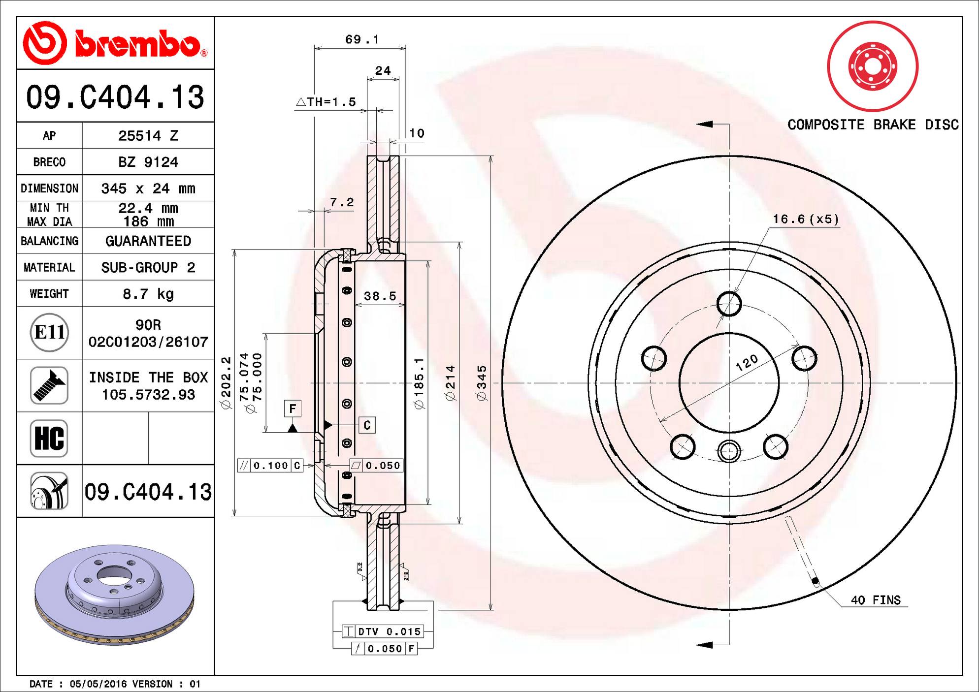 BMW Disc Brake Rotor - Rear (345mm) 34216775289 Brembo