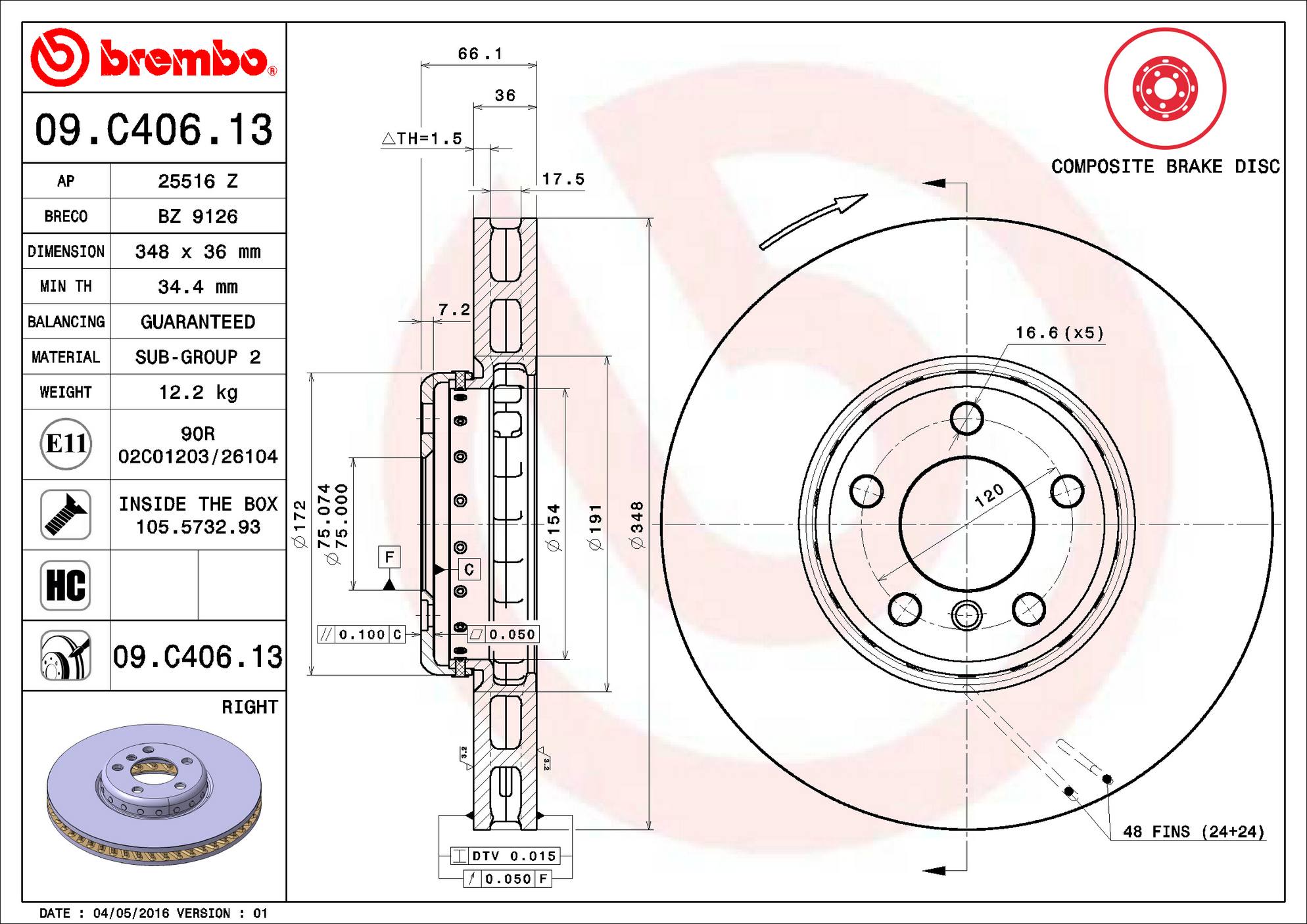 BMW Disc Brake Rotor - Front Passenger Side (348mm) 34116785670 Brembo