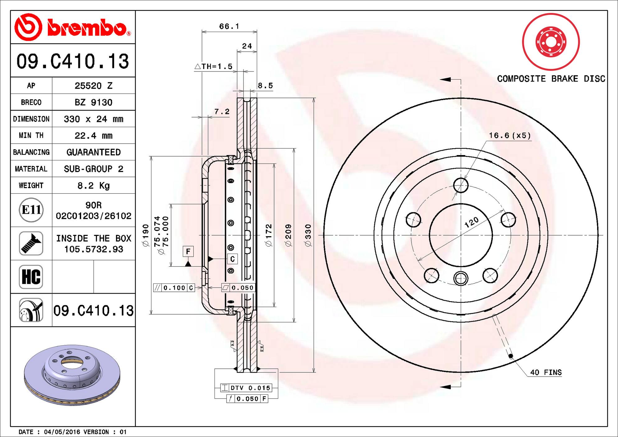 BMW Disc Brake Rotor - Front (330mm) 34116896652 Brembo