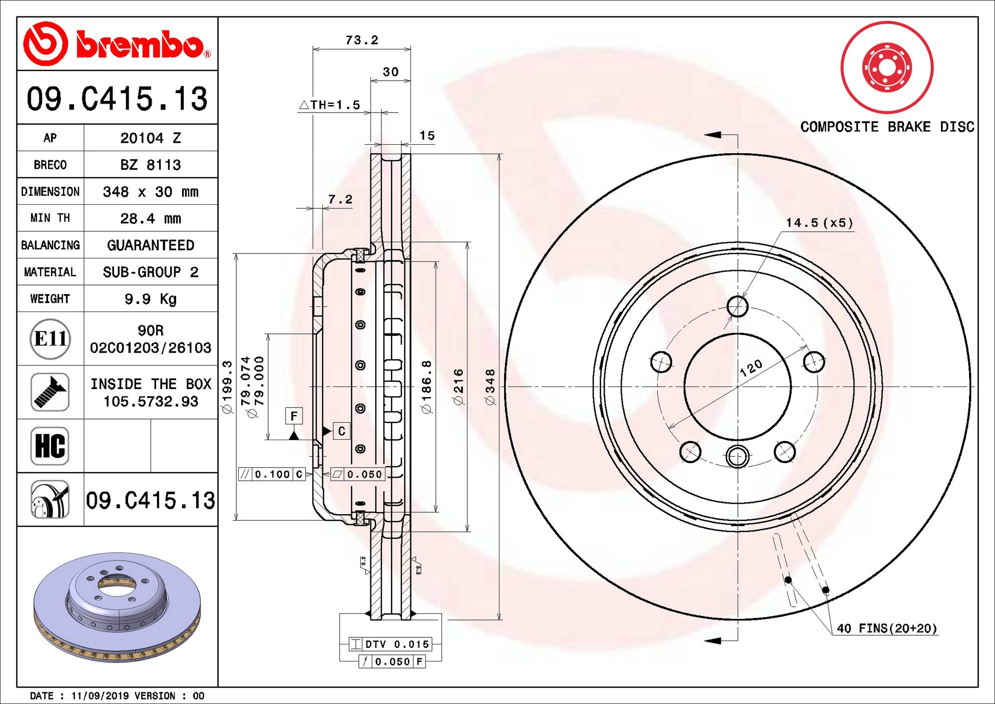 BMW Disc Brake Rotor - Front (348mm) 34116782593 Brembo