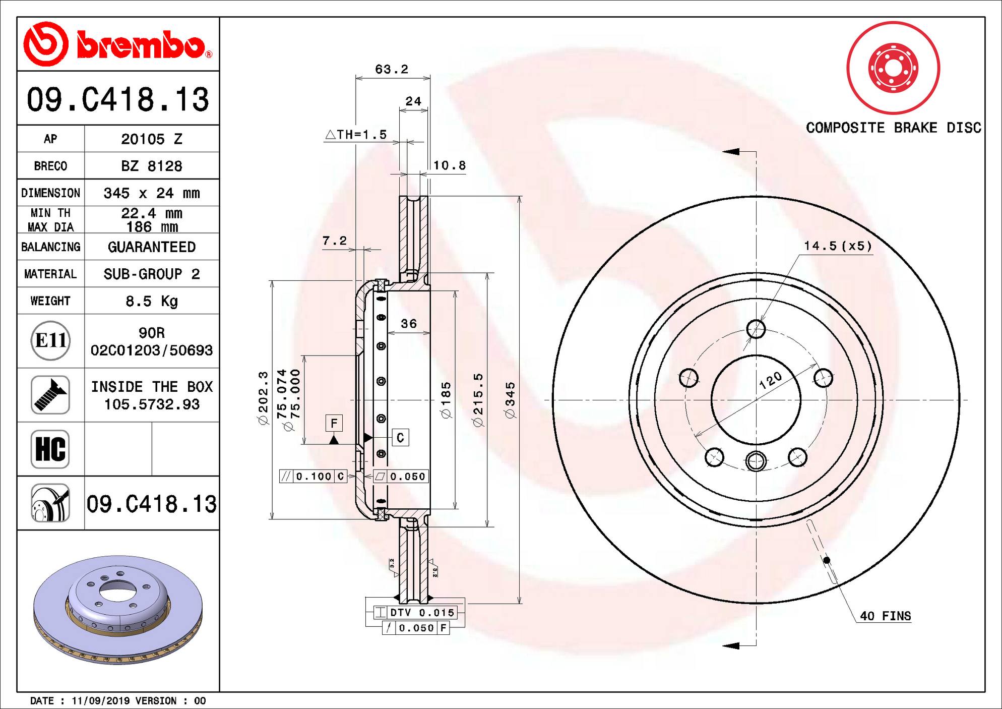 BMW Disc Brake Rotor - Rear (345mm) 34216763827 Brembo