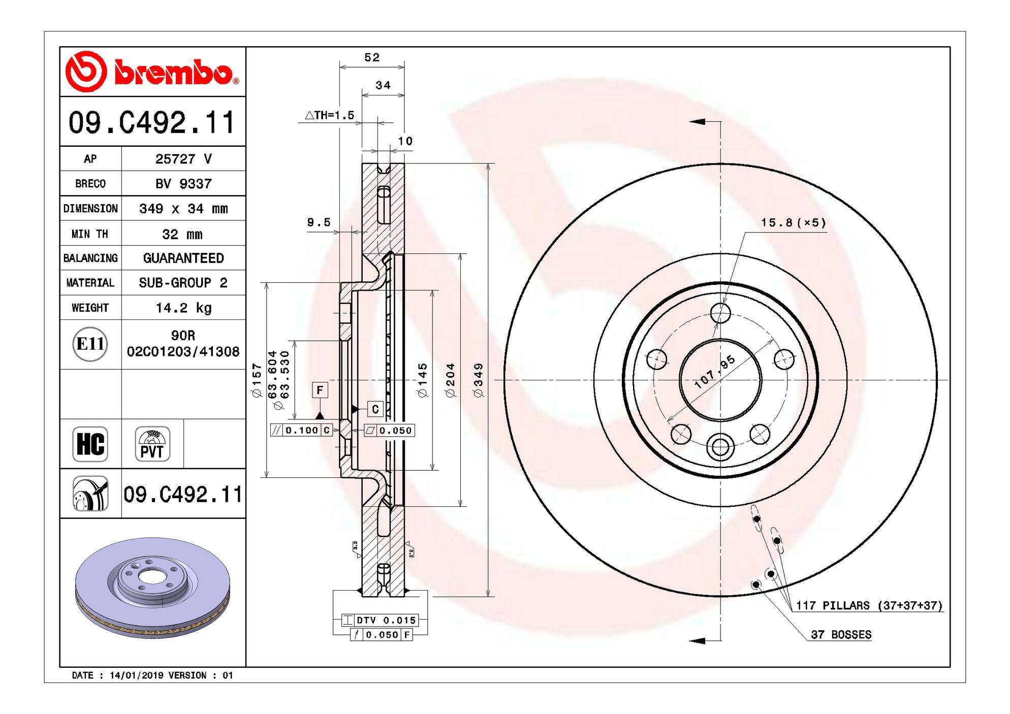 Jaguar Land Rover Disc Brake Rotor - Front (349mm) J9C1167 Brembo