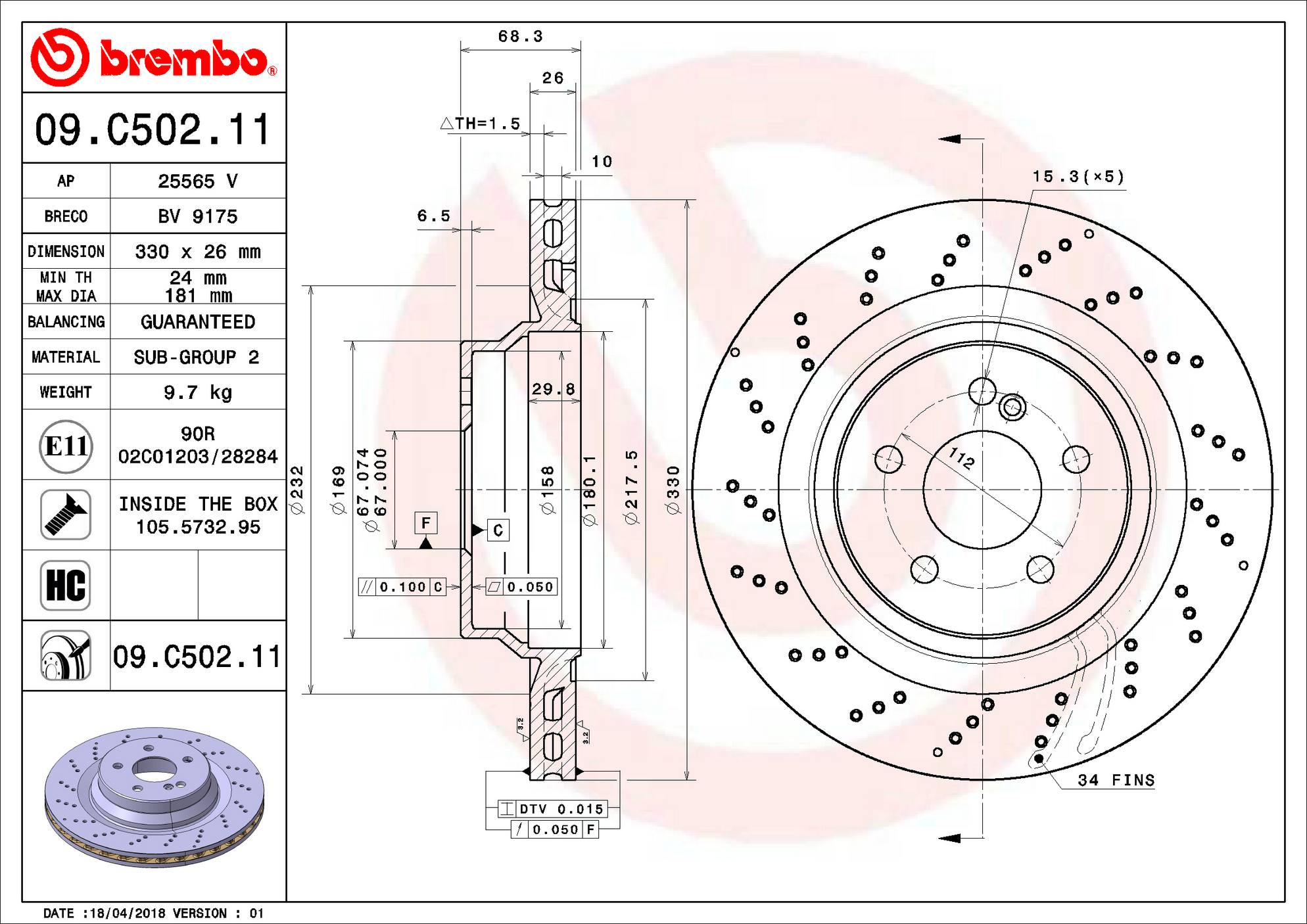 Mercedes Disc Brake Rotor - Rear (330mm) 2114231112 Brembo