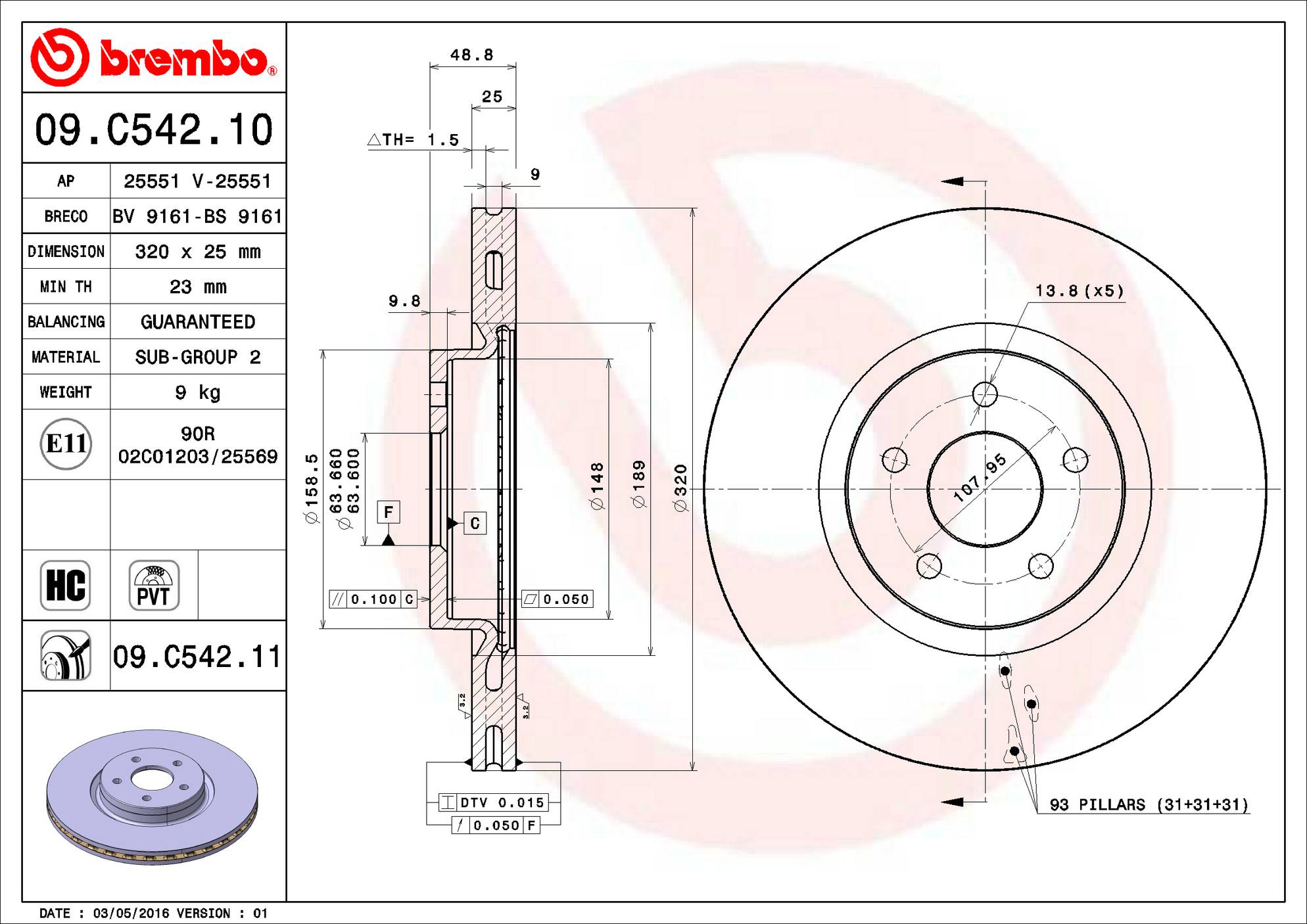 Ford Lincoln Disc Brake Rotor - Front (320mm) CV6Z1125D Brembo