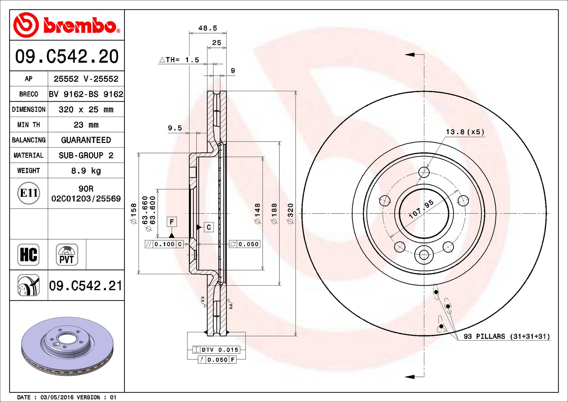 Volvo Disc Brake Rotor - Front (320mm) 31329122 Brembo