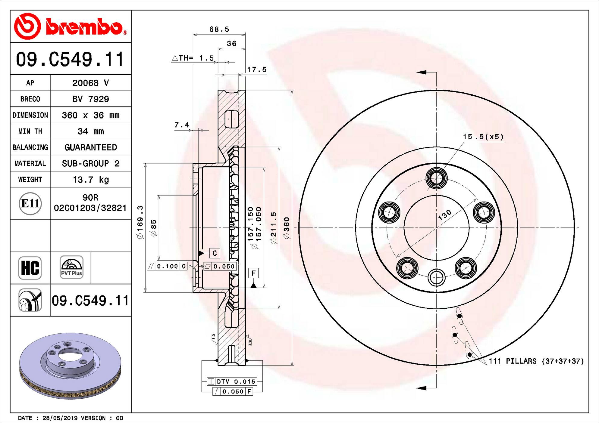 Porsche Volkswagen Disc Brake Rotor - Front (360mm) 95835140401 Brembo