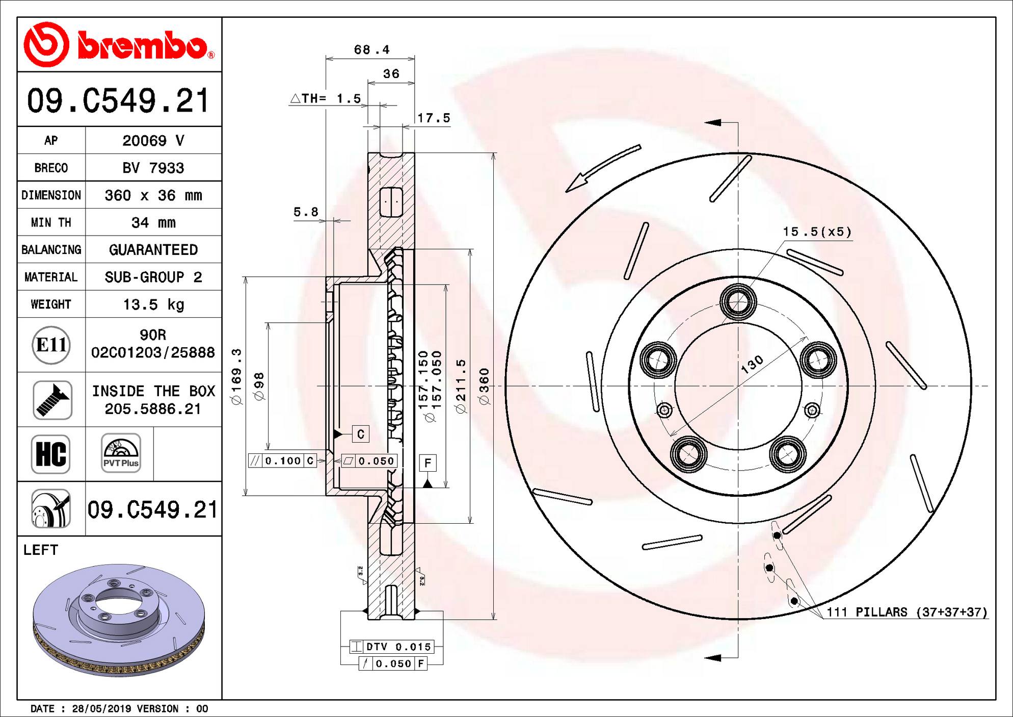 Porsche Disc Brake Rotor – Front Driver Side (360mm) 298615301B