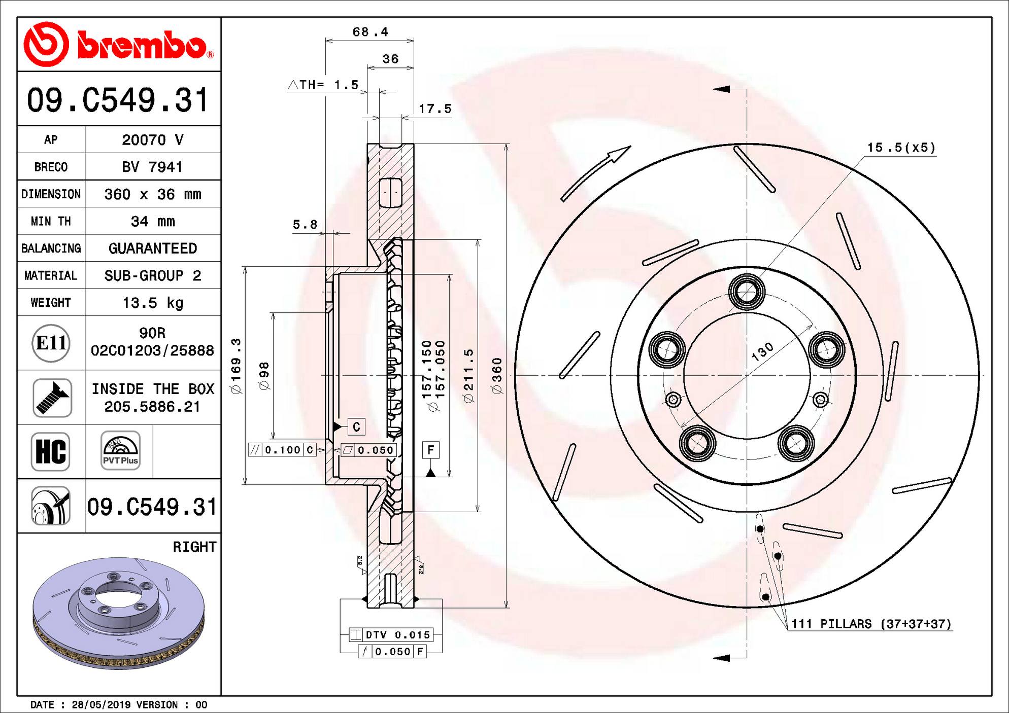 Porsche Disc Brake Rotor - Front Passenger Side (360mm) 298615302B Brembo