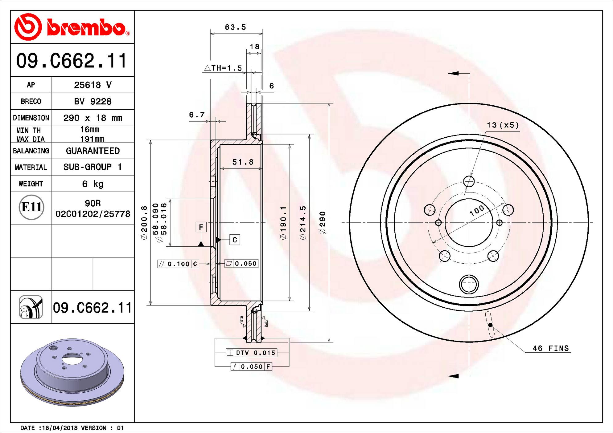 Toyota Scion Subaru Disc Brake Rotor - Rear (290mm) SU00300638 Brembo