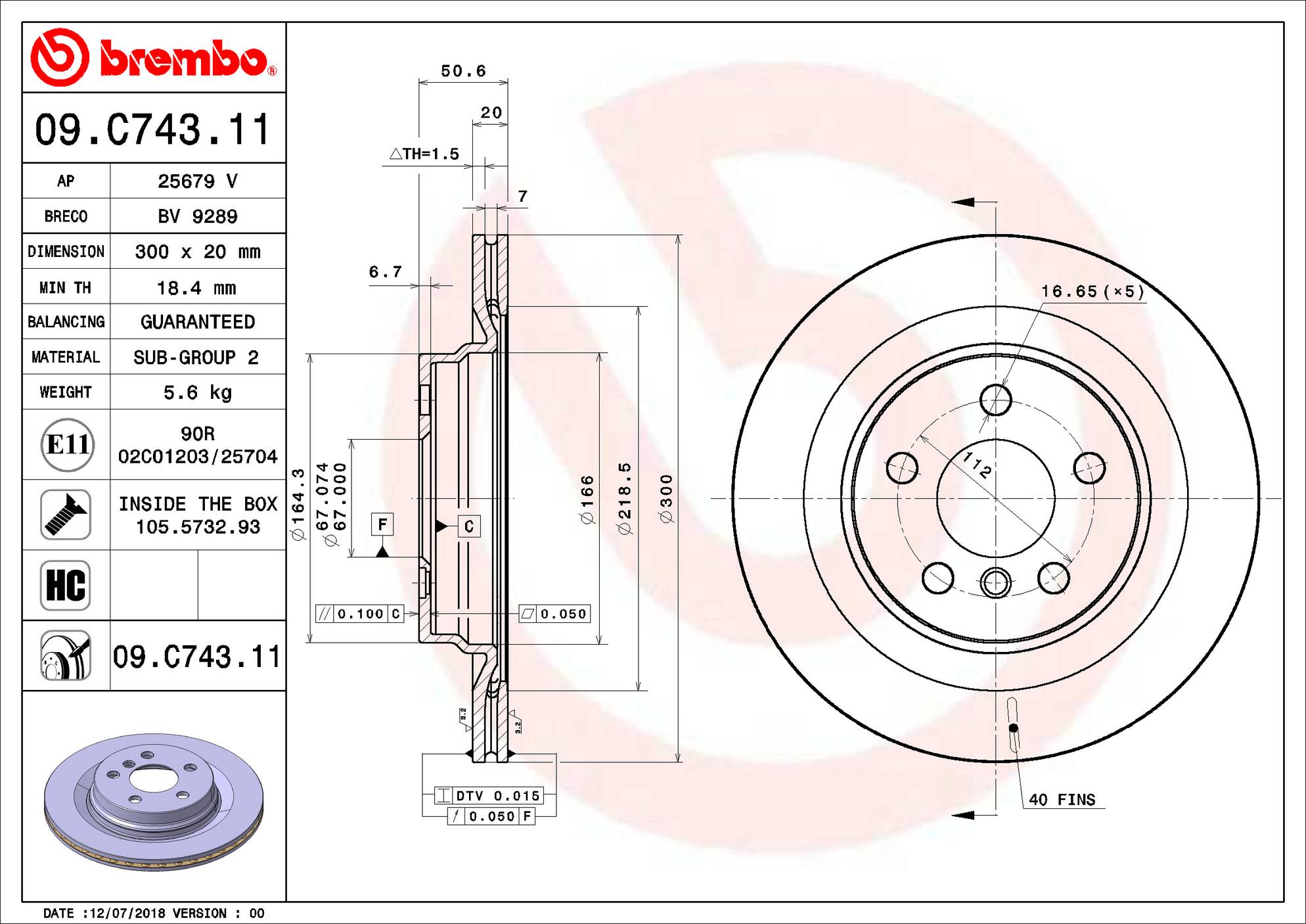 BMW Mini Disc Brake Rotor - Rear (300mm) 34216799369 Brembo