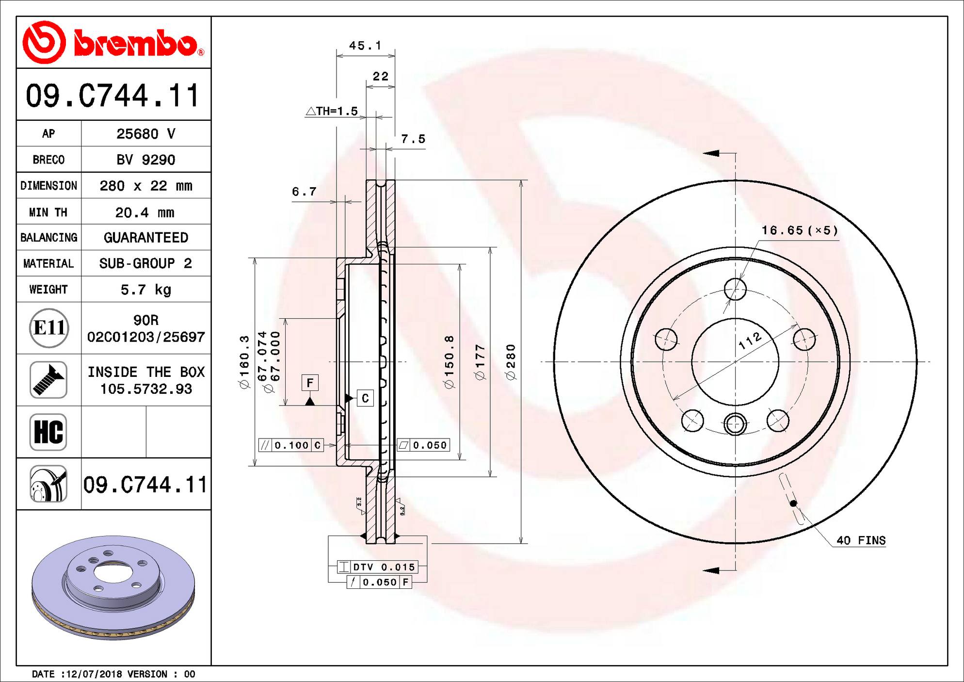 Mini Disc Brake Rotor - Front (280mm) 34116866295 Brembo