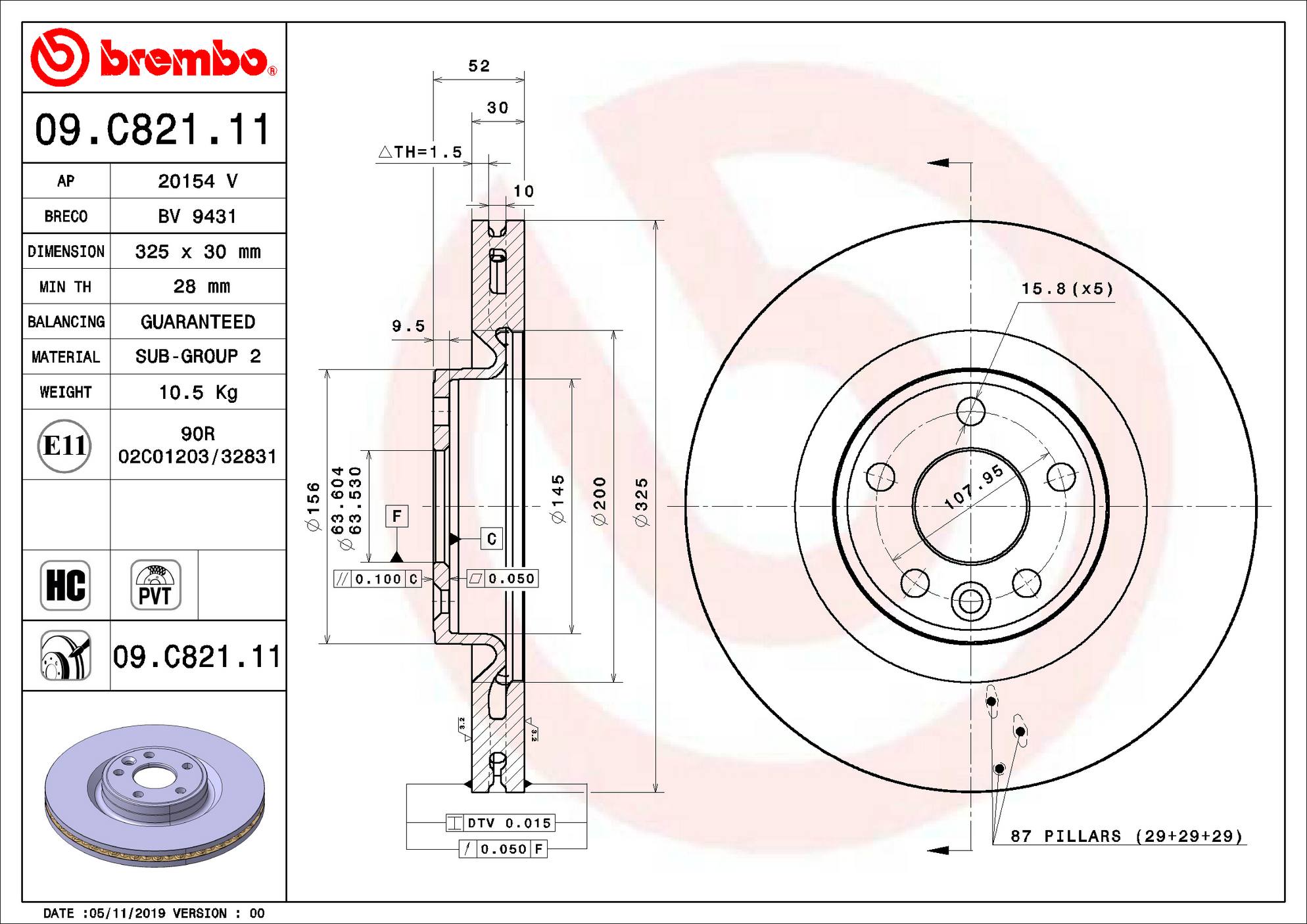 Jaguar Disc Brake Rotor - Front (325mm) J9C2136 Brembo