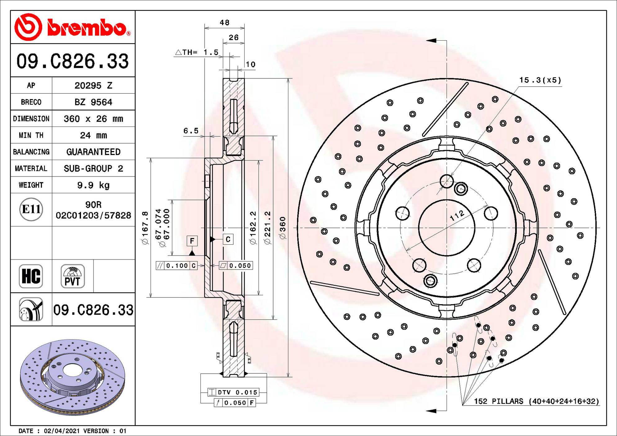 Mercedes Disc Brake Rotor - Rear (360mm) 2134230000 Brembo