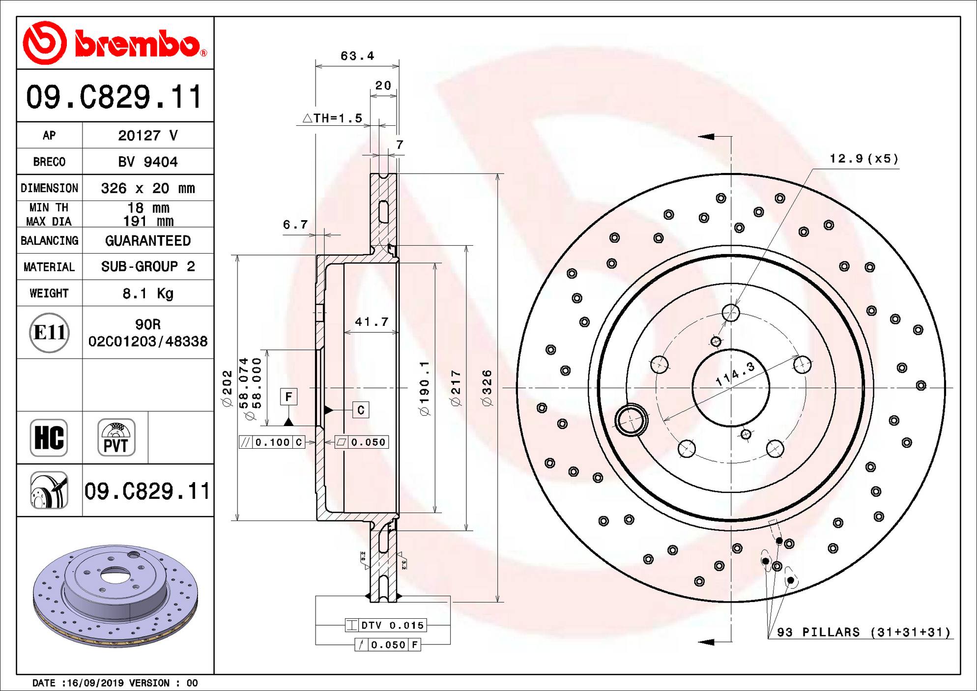 Subaru Disc Brake Rotor - Rear (326mm) 26700VA010 Brembo