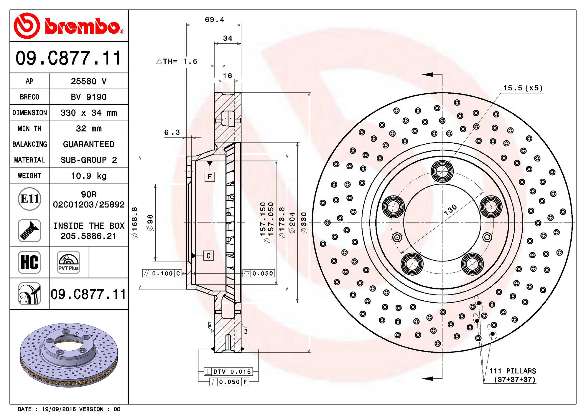 Porsche Disc Brake Rotor - Front (330mm) 99635141005 Brembo